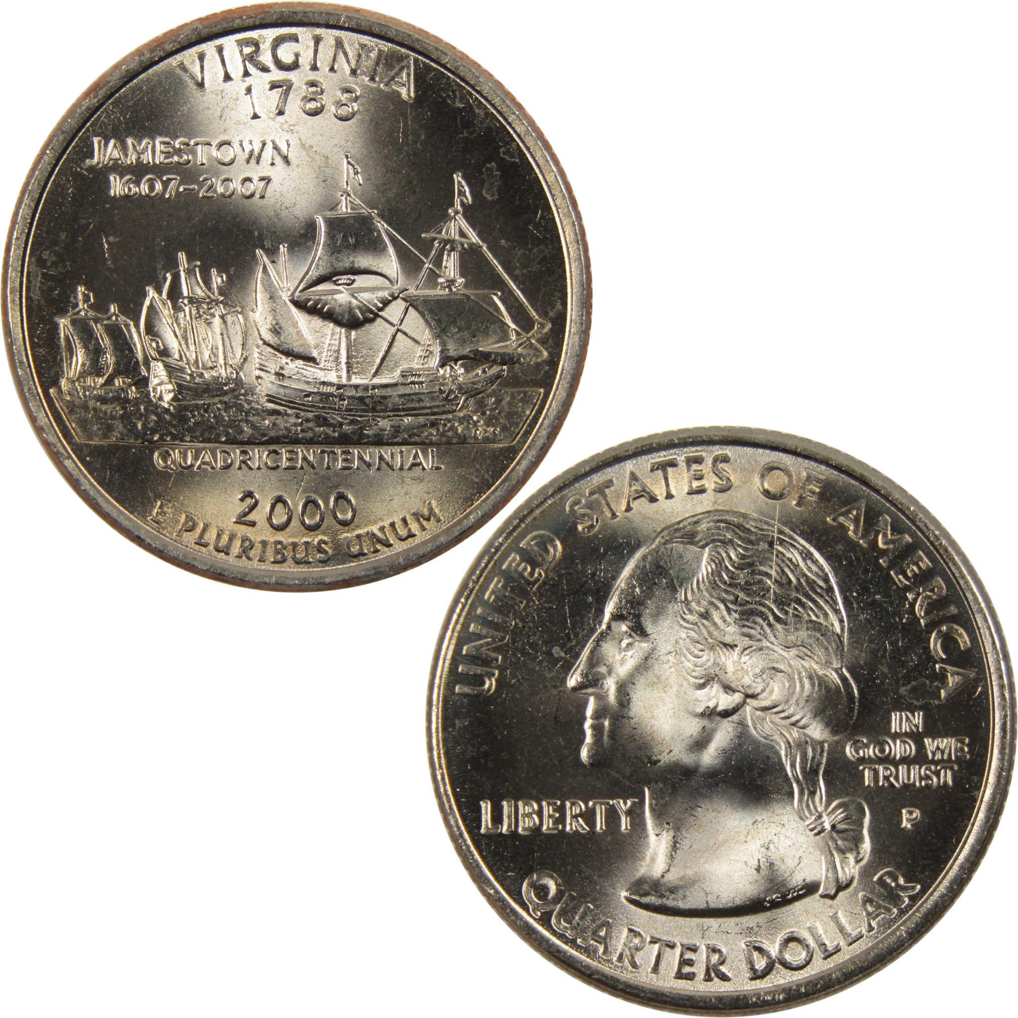 2000 P Virginia State Quarter BU Uncirculated Clad 25c Coin