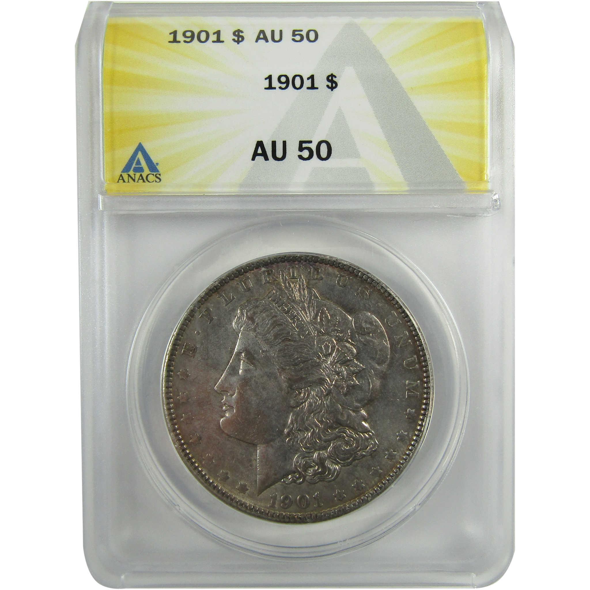 1901 Morgan Silver Dollar AU 50 ANACS $1 Coin Collectible SKU:I28006 - Morgan coin - Morgan silver dollar - Morgan silver dollar for sale - Profile Coins & Collectibles