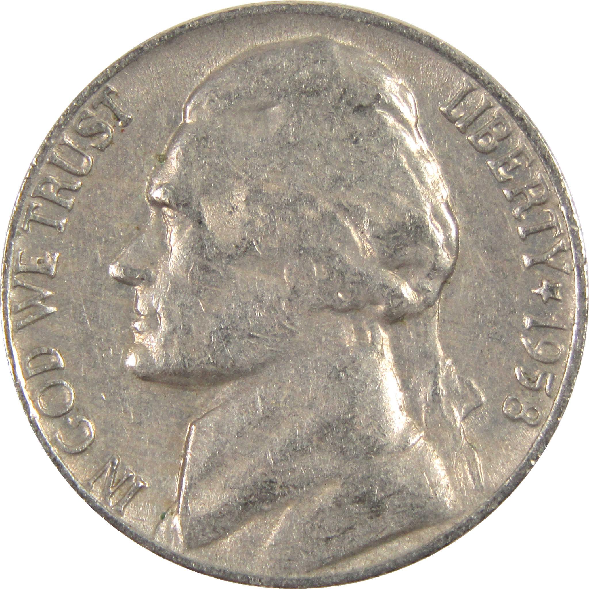1958 D Jefferson Nickel Circulated 5c Coin Collectible