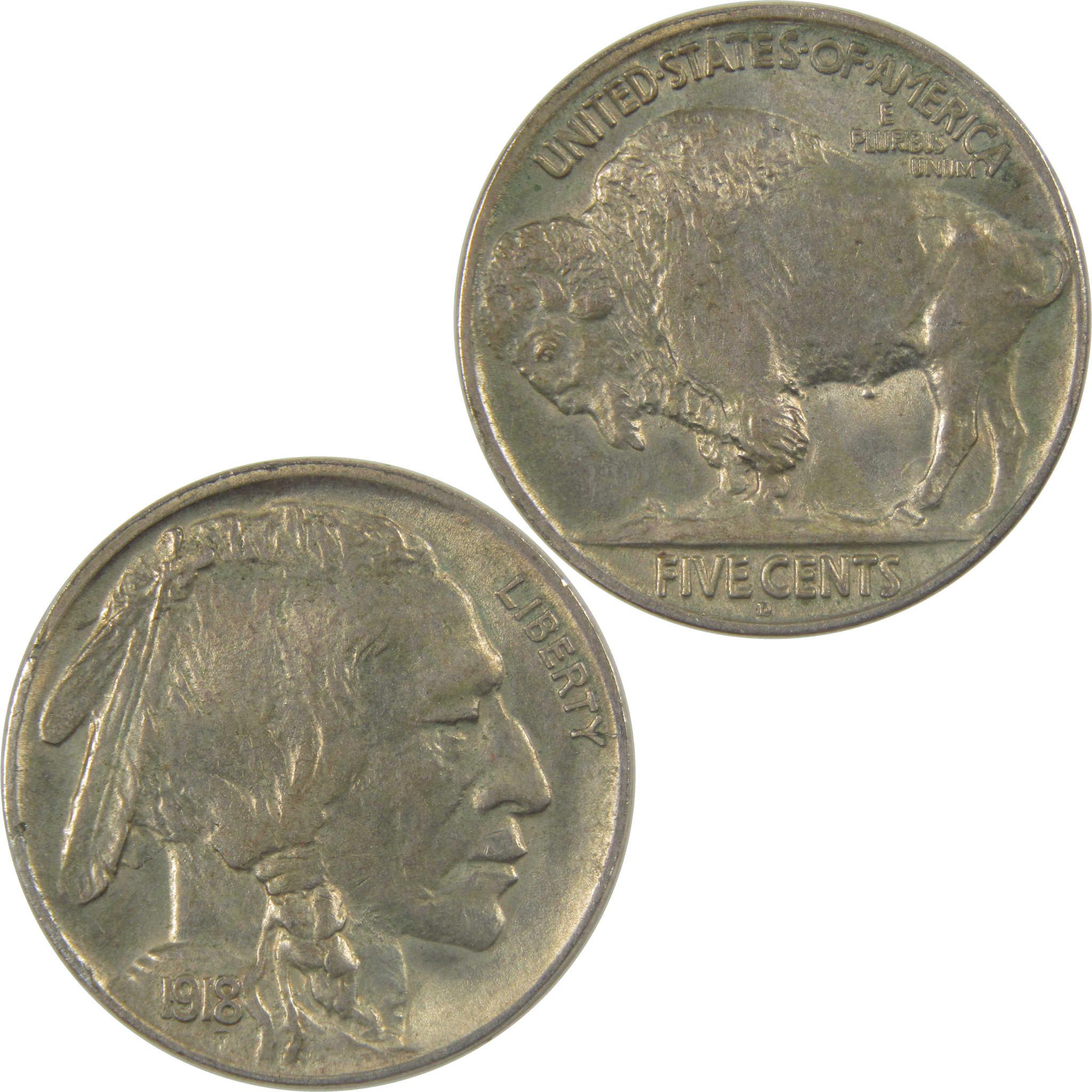 1918 D Indian Head Buffalo Nickel AU About Uncirculated 5c Coin