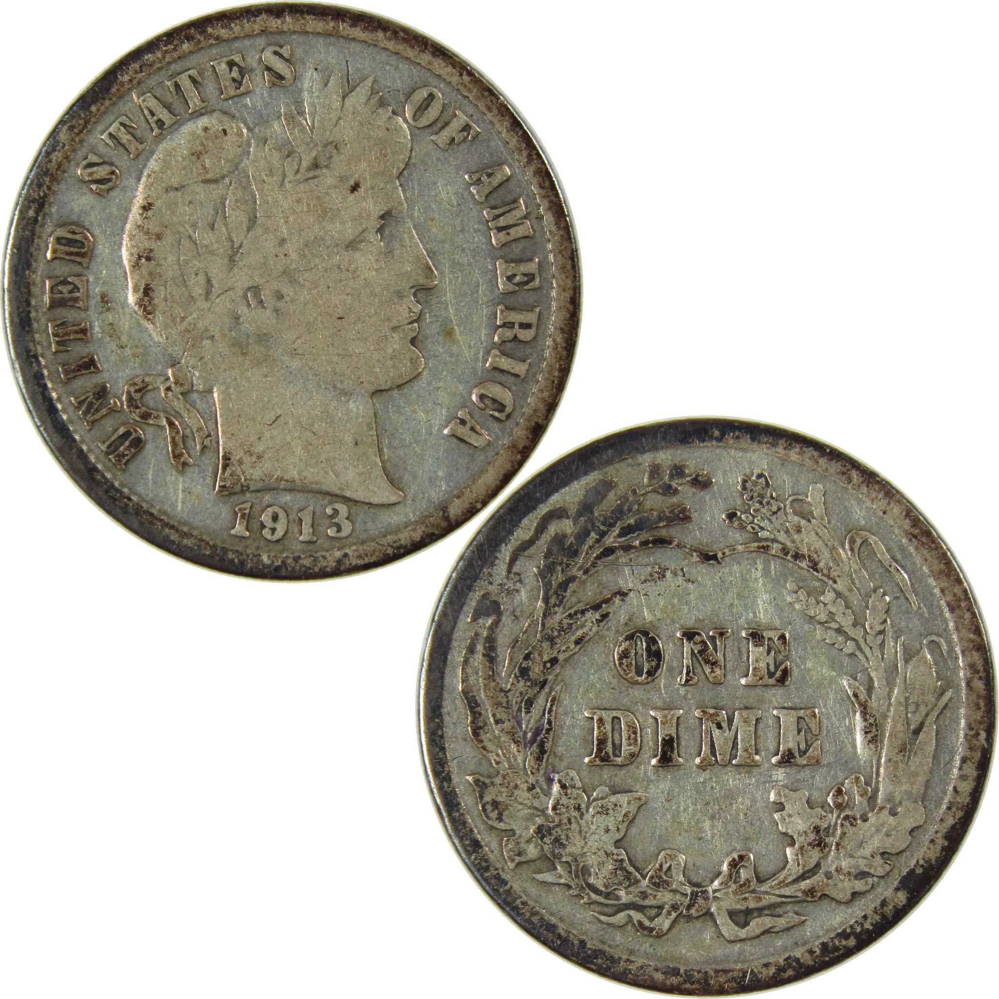 1913 Barber Silver Dime VG Very Good 10c Coin Collectible SKU:CP88