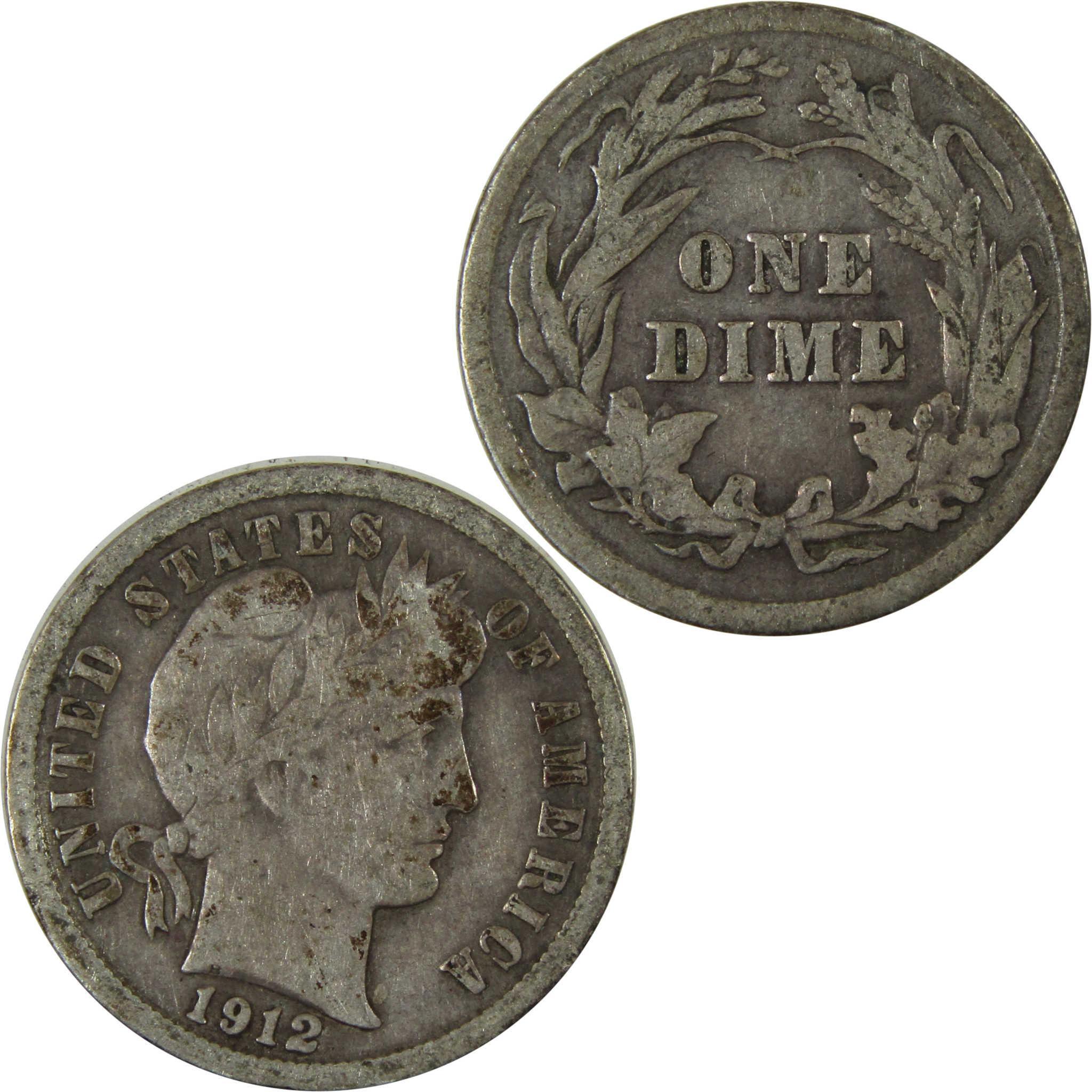 1912 Barber Silver Dime F Fine Details 10c Coin Collectible SKU:CP1041