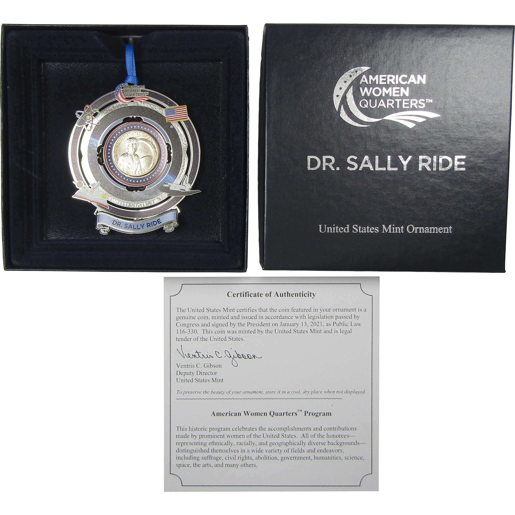 2022 Sally Ride American Women Quarter Christmas Ornament OGP COA