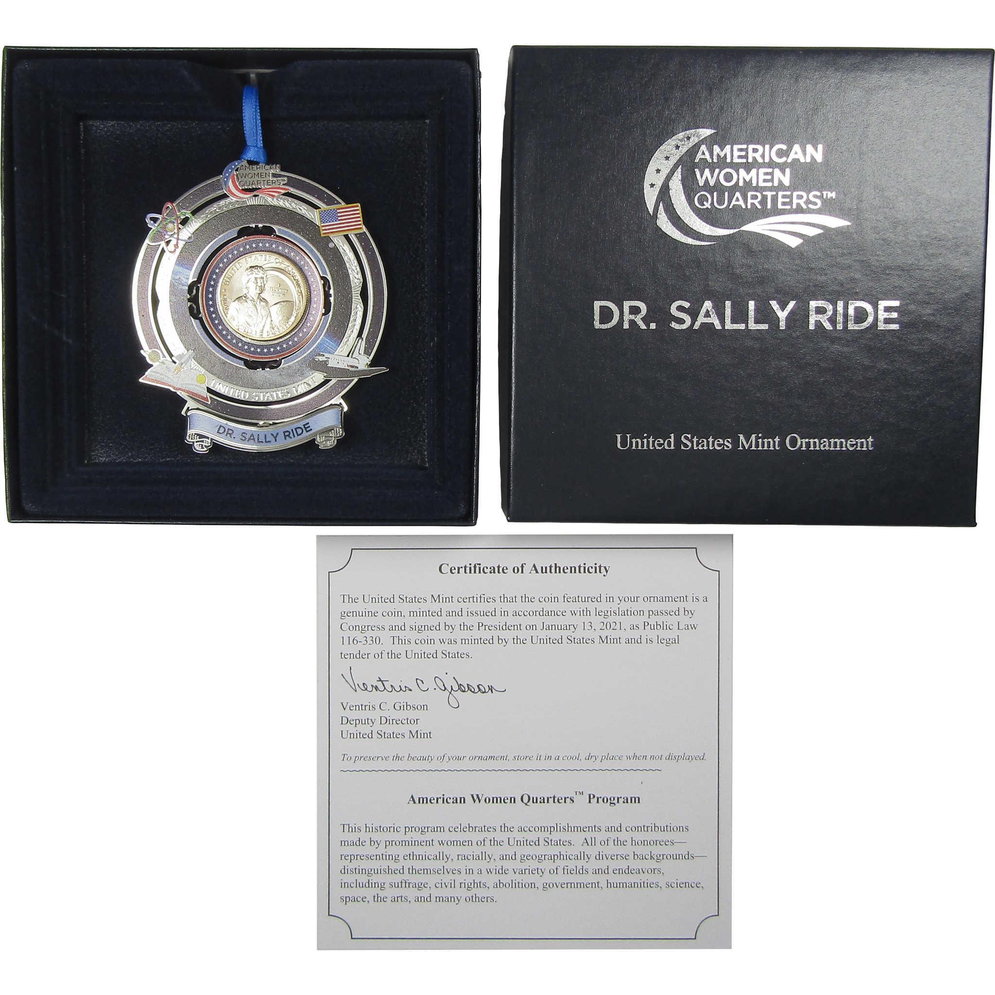 2022 Sally Ride American Women Quarter Christmas Ornament OGP COA