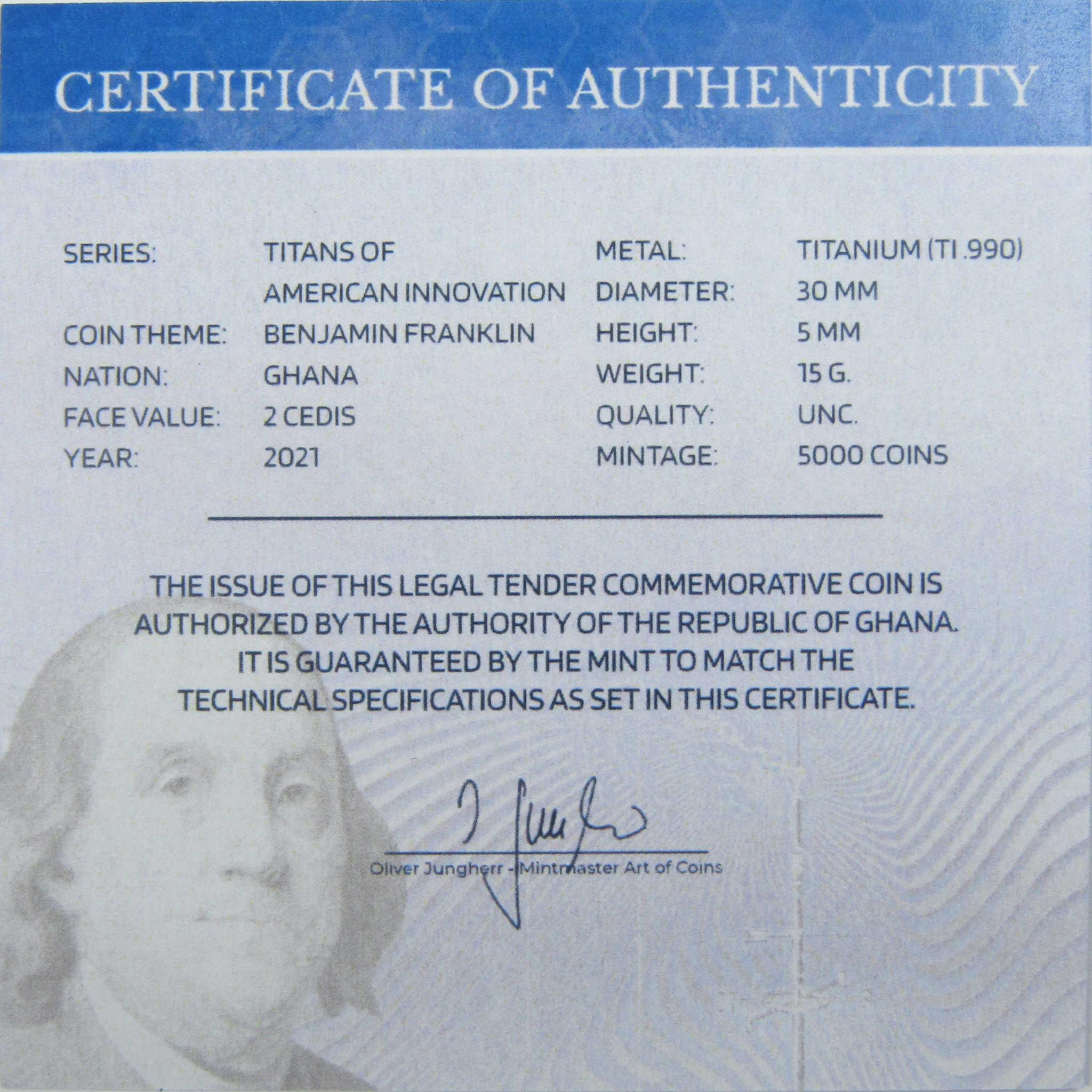 Titans of American Innovation Benjamin Franklin Titanium 2 Cedis 2021