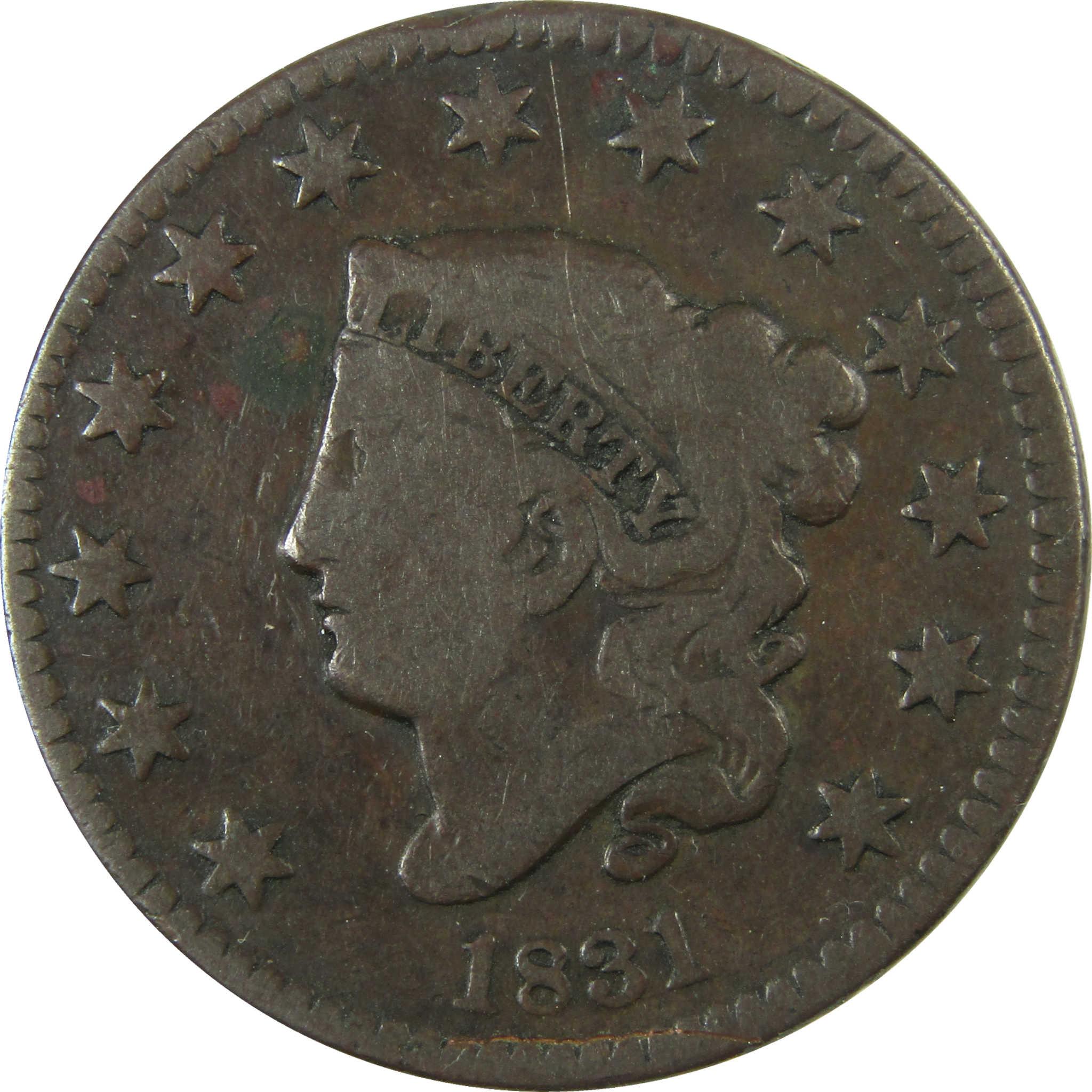 1831 Medium Letters Coronet Head Copper Large Cent VG SKU:I27848