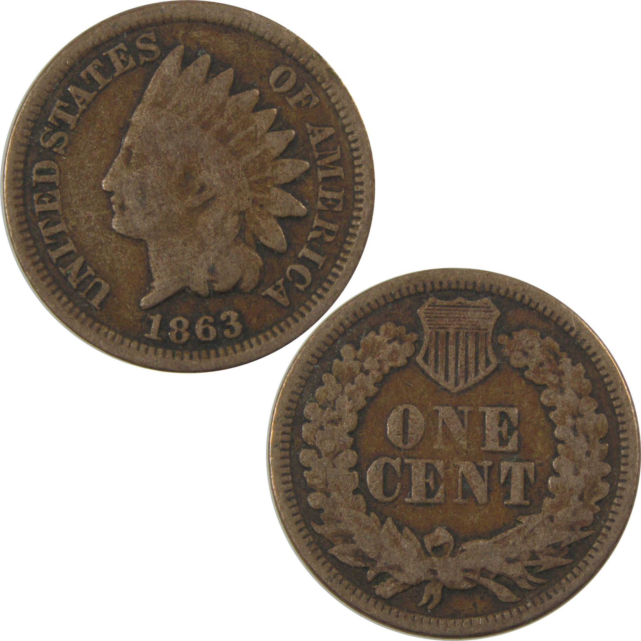 1863 Indian Head Cent G Good Penny 1c Coin Collectible SKU:I24297