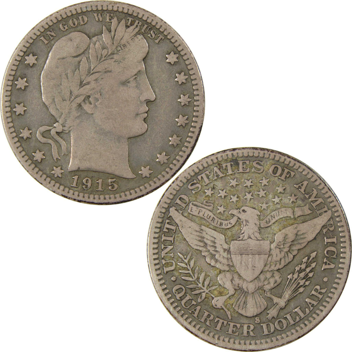 1915 S Barber Silver Quarter F Fine 25c Coin Collectible