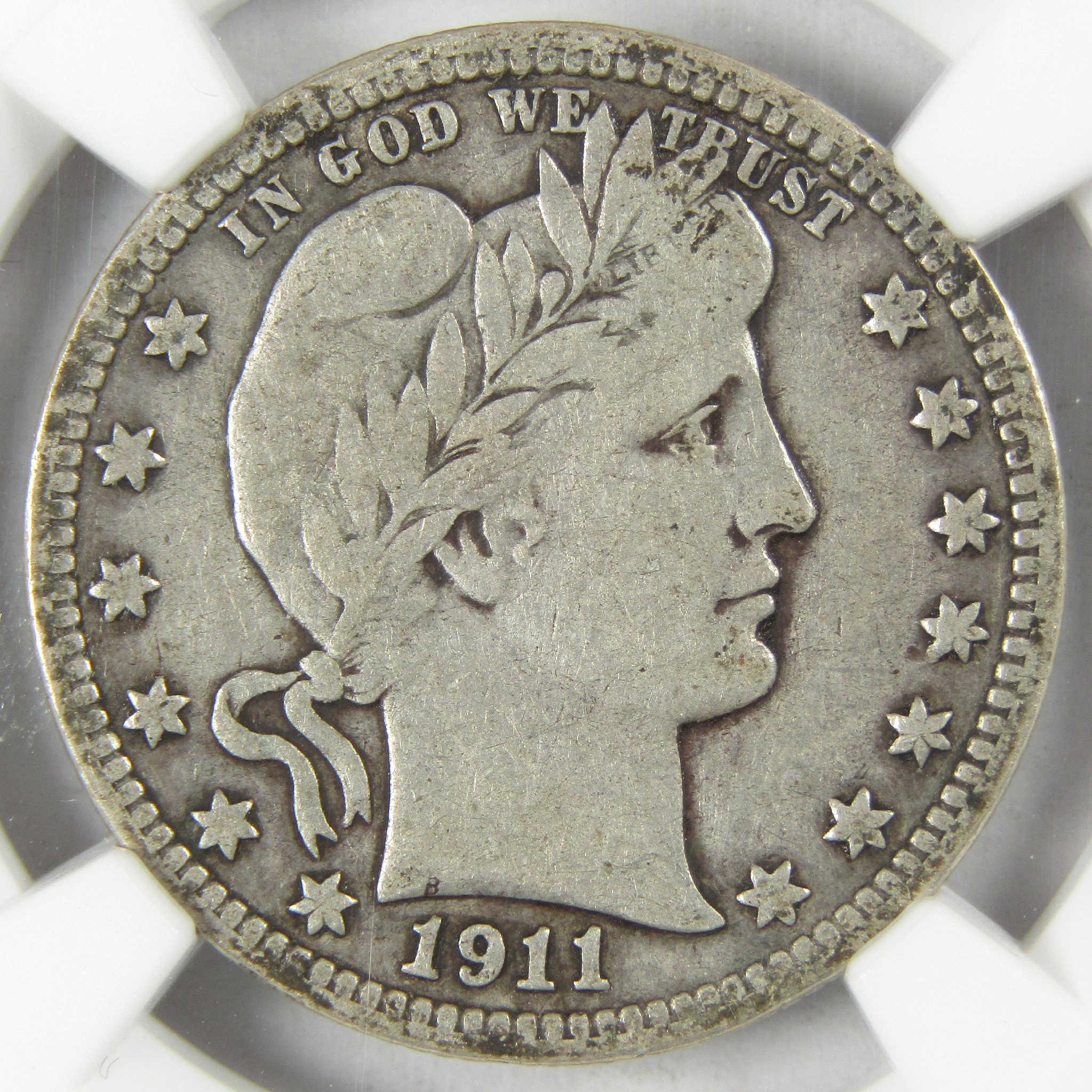 1911 D Barber Silver Quarter F 15 NGC 25c Coin Collectible