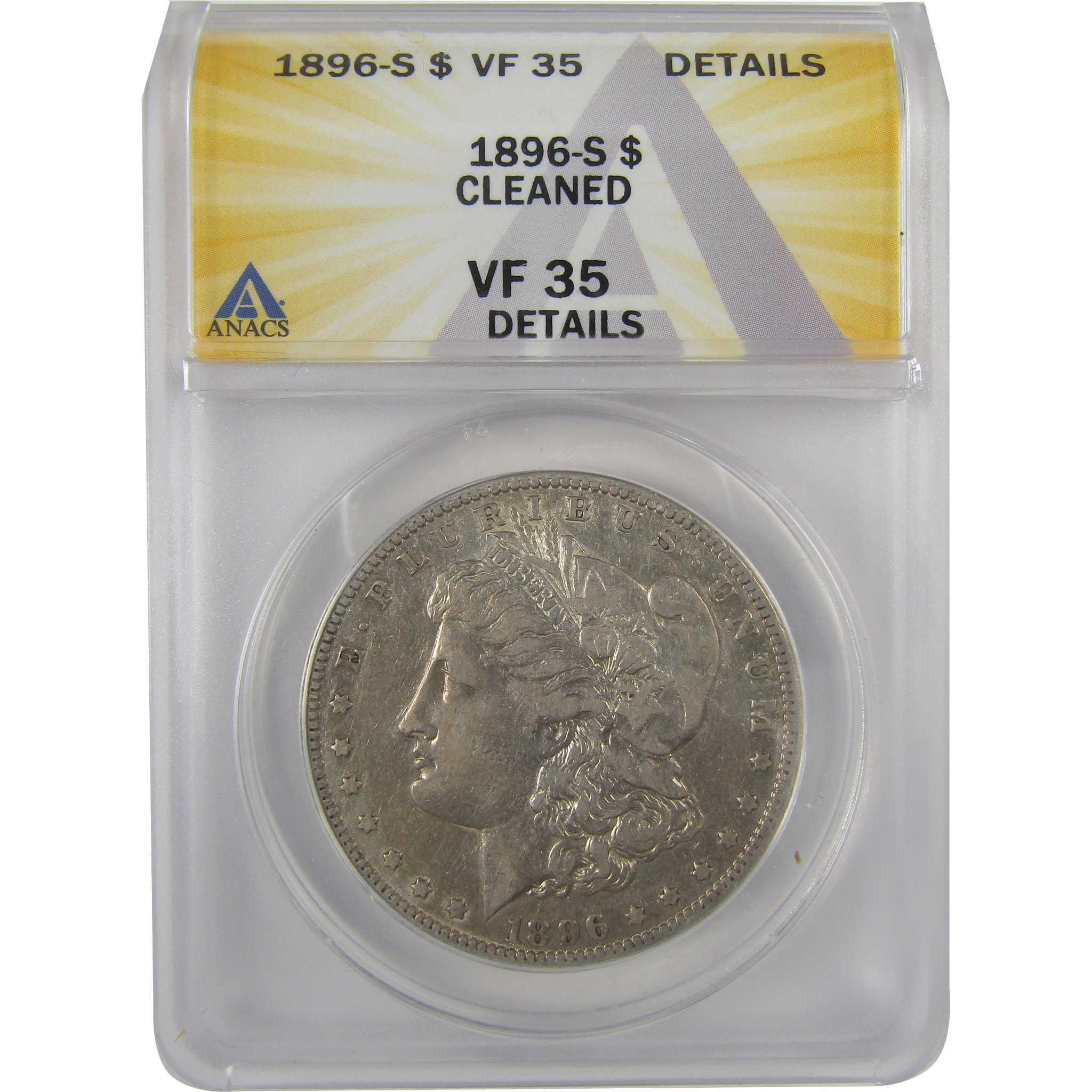 1896 S Morgan Dollar VF 35 Details ANACS Silver $1 Coin SKU:I19321 - Morgan coin - Morgan silver dollar - Morgan silver dollar for sale - Profile Coins & Collectibles