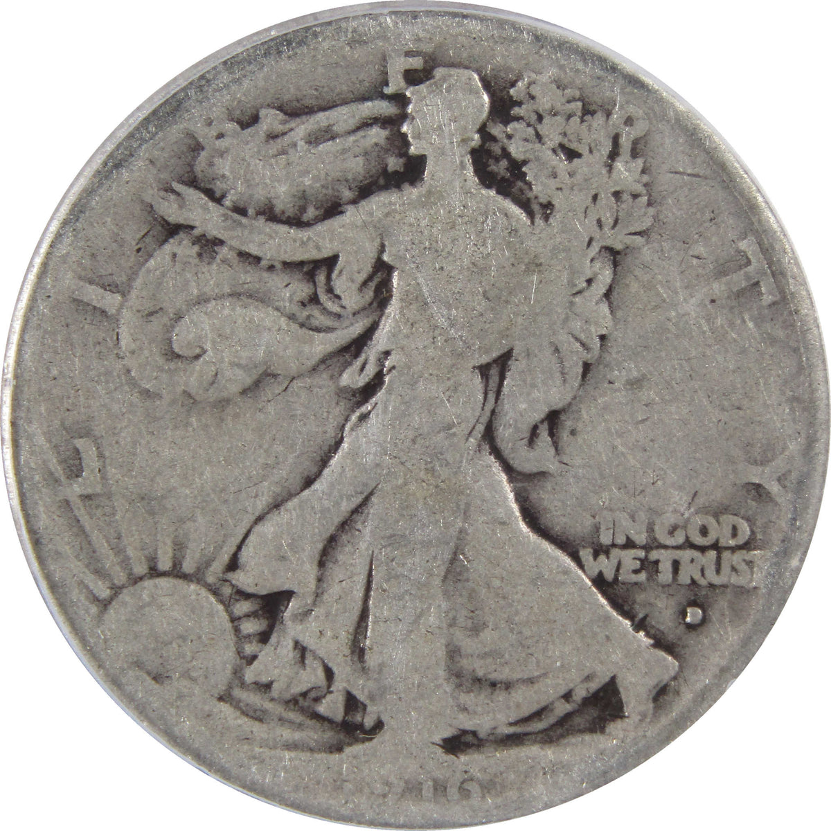1916 D Obverse Liberty Walking Silver Half Dollar G 4 ICG SKU:I29076