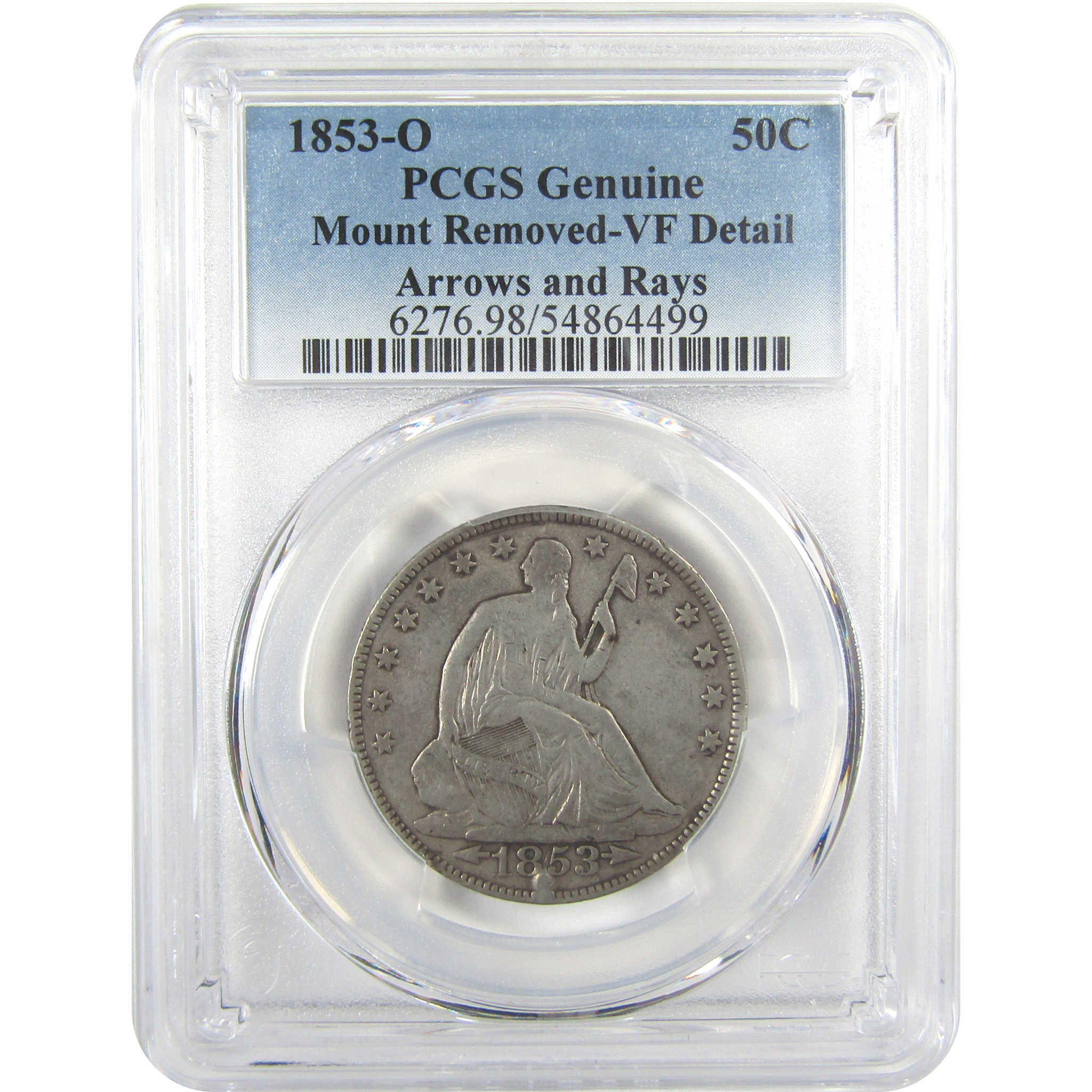 1853 O Arrows Rays Seated Liberty Half VF Details PCGS SKU:I21045