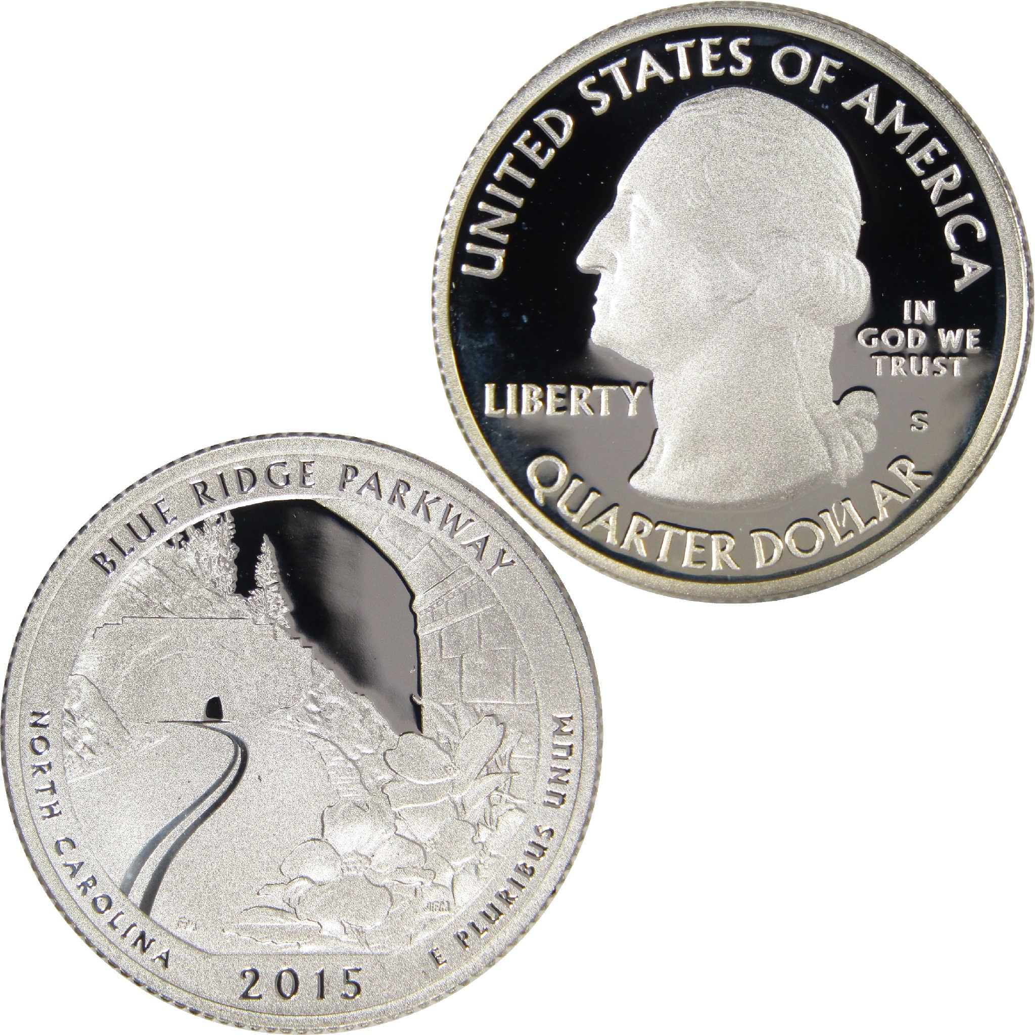 2015 Blue Ridge Parkway North Carolina US quarter dollar collectible coin, obverse and reverse shown
