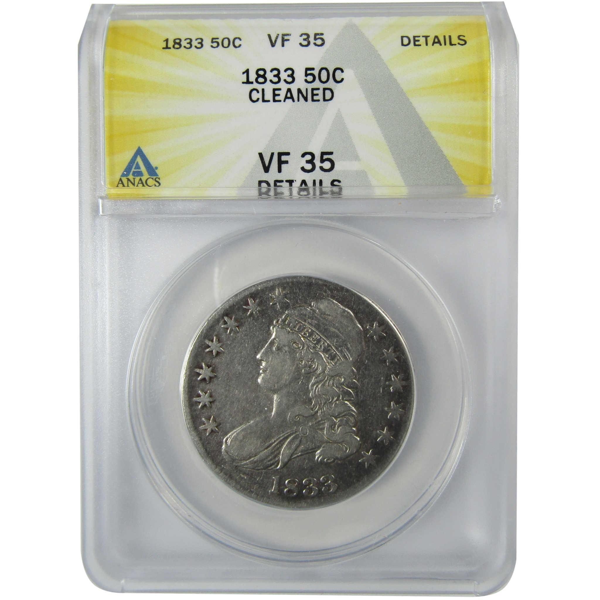 1833 Capped Bust Silver Half Dollar VF 35 Details ANACS SKU:CP801