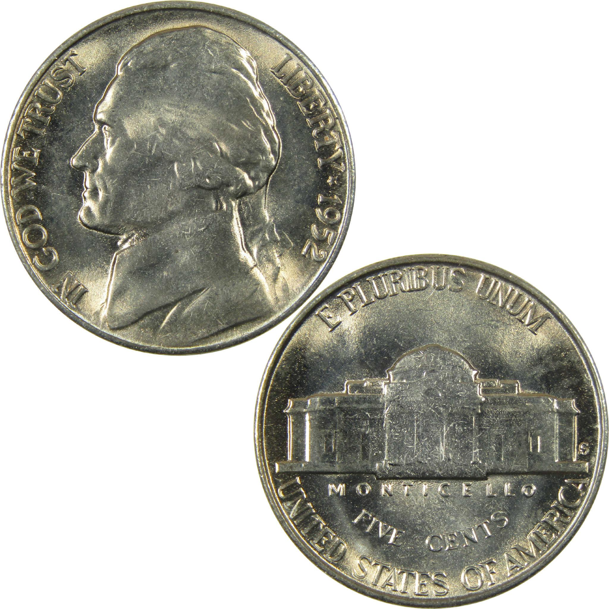 1952 S Jefferson Nickel Uncirculated Mint State 5c Coin Collectible