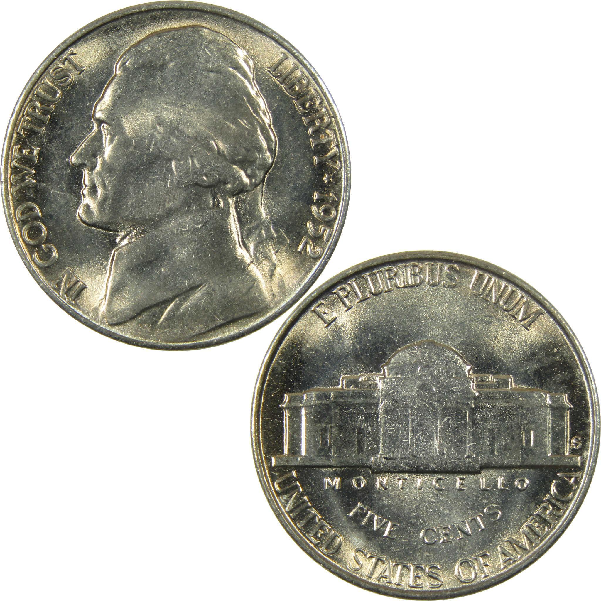 1952 S Jefferson Nickel Uncirculated Mint State 5c Coin Collectible