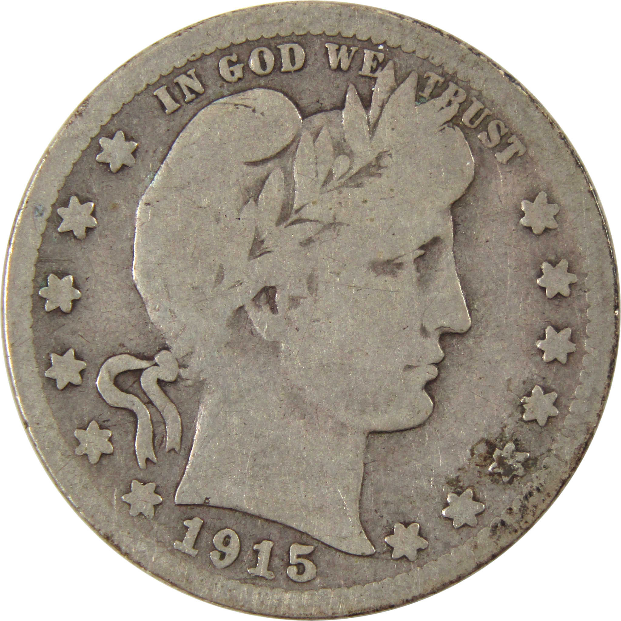 1915 S Barber Quarter VG Very Good 90% Silver 25c Coin SKU:I10106