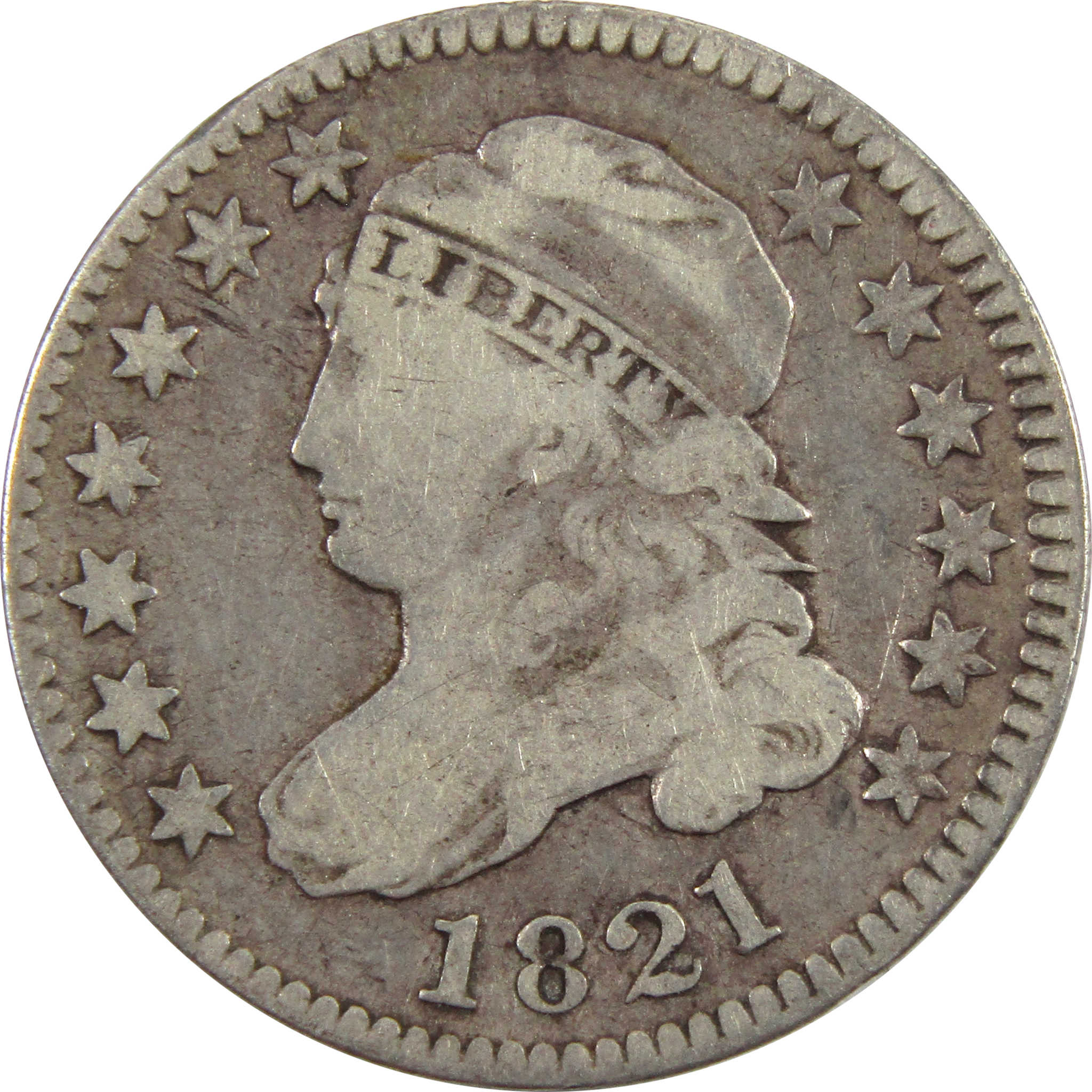 1821 Large Date Capped Bust 10c F Details 89.24% Silver SKU:I11110