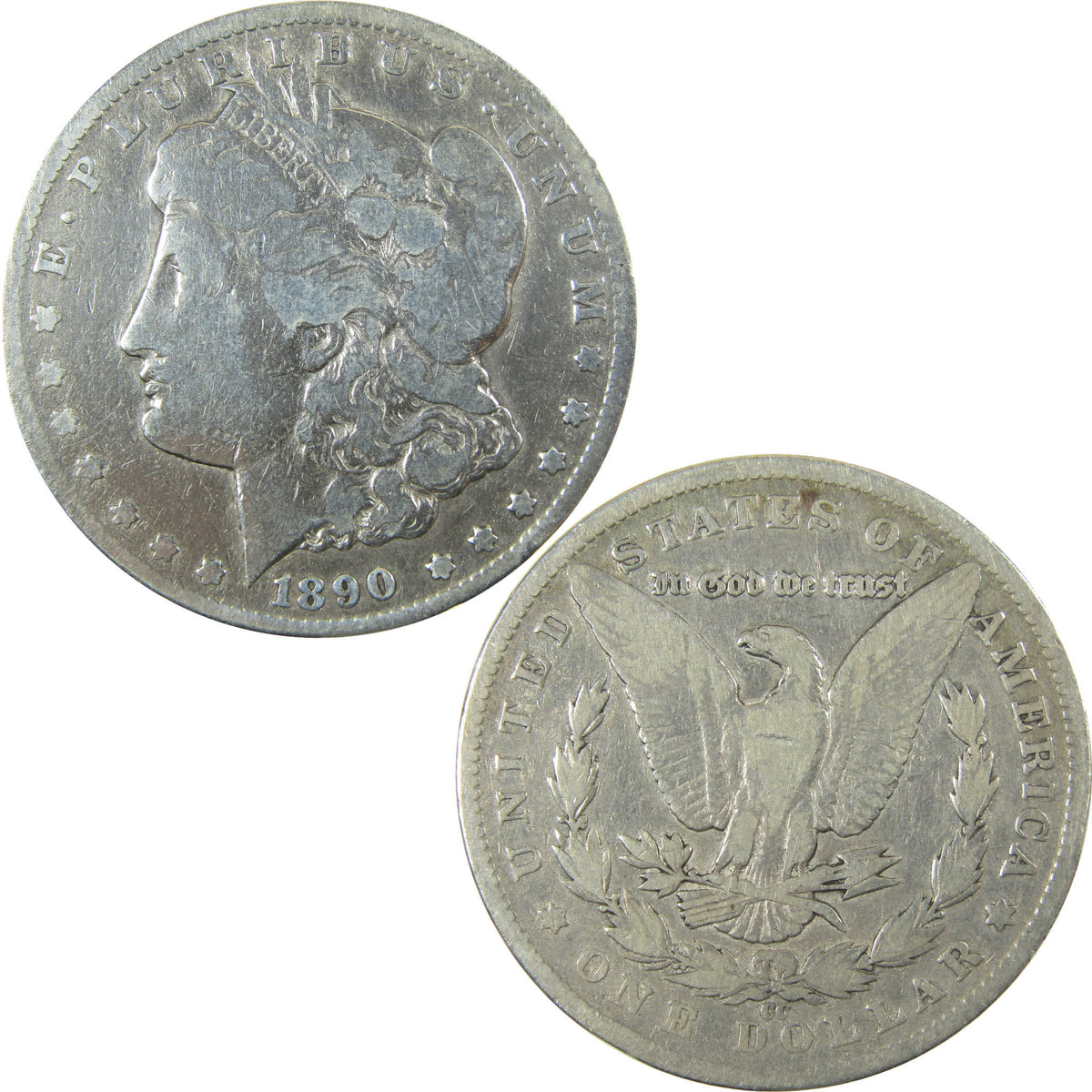 1890 CC Morgan Silver Dollar VG Very Good Details $1 Coin SKU:CP1723 - Morgan coin - Morgan silver dollar - Morgan silver dollar for sale - Profile Coins & Collectibles