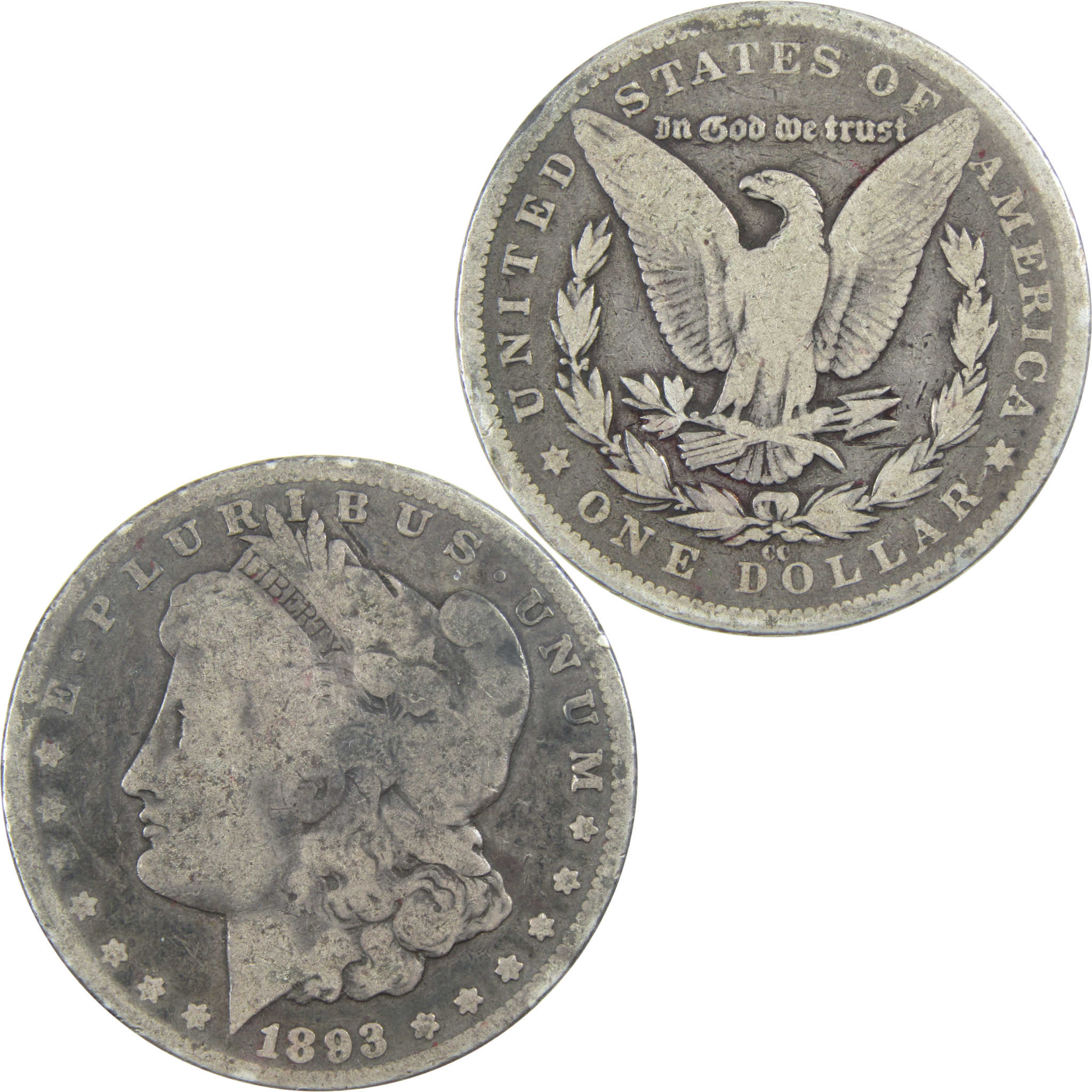 1893 CC Morgan Dollar VG Very Good Silver $1 Coin SKU:I13119 - Morgan coin - Morgan silver dollar - Morgan silver dollar for sale - Profile Coins & Collectibles