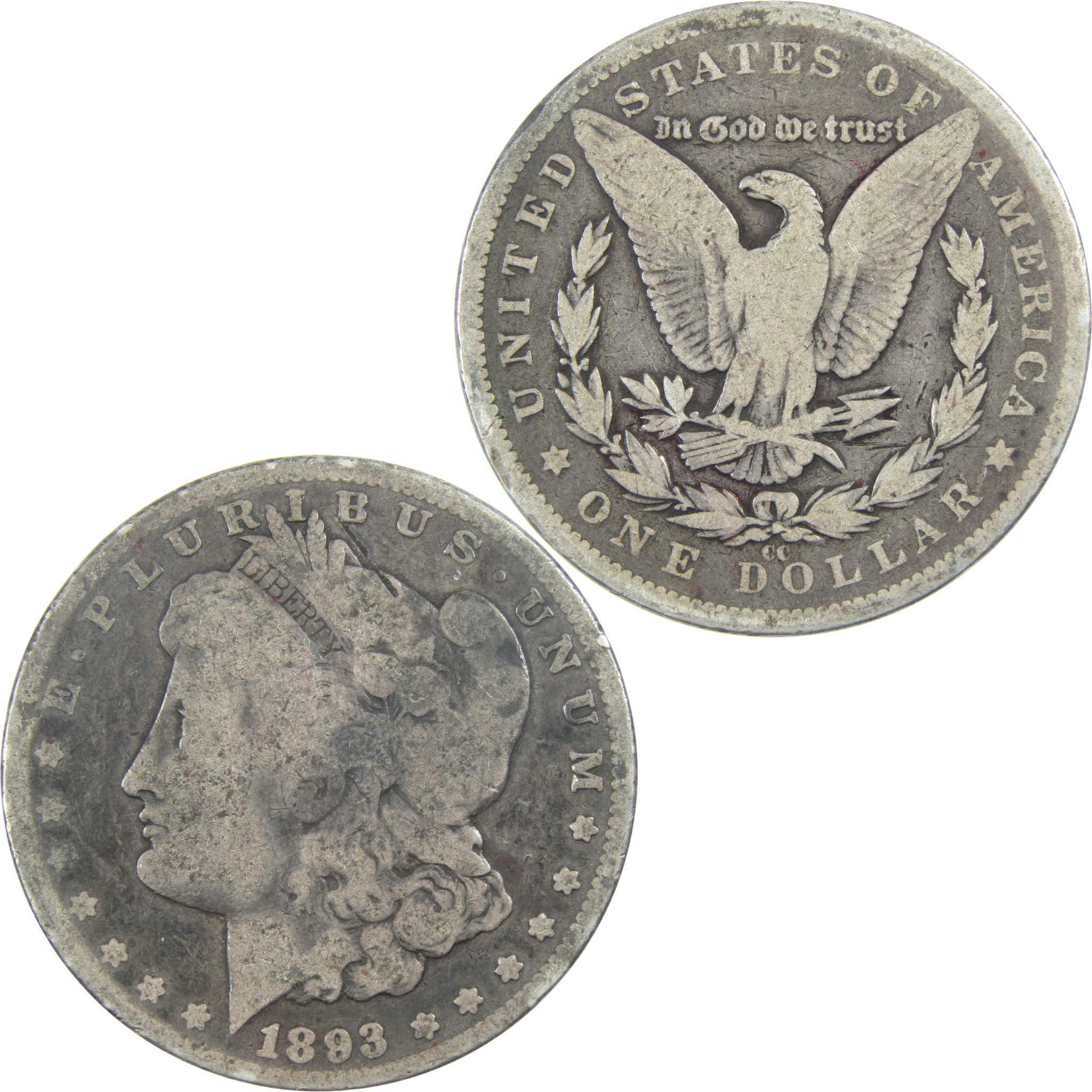 1893 CC Morgan Dollar VG Very Good Silver $1 Coin SKU:I13119 - Morgan coin - Morgan silver dollar - Morgan silver dollar for sale - Profile Coins & Collectibles