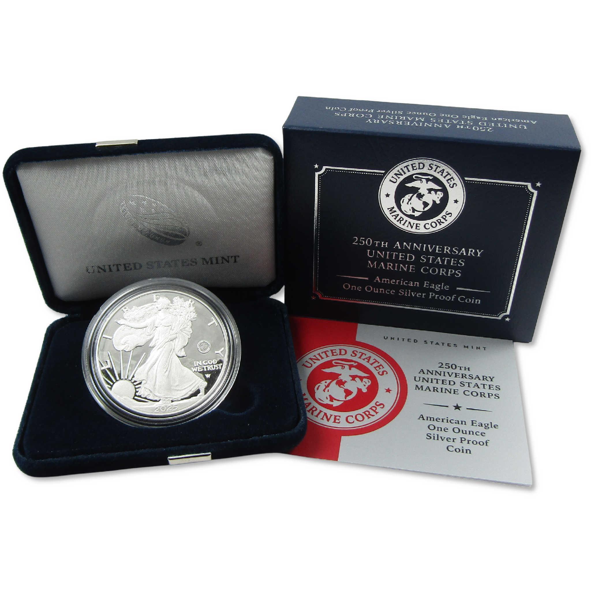 2025 P American Silver Eagle U.S. Marine Corps Privy Mark Proof OGP