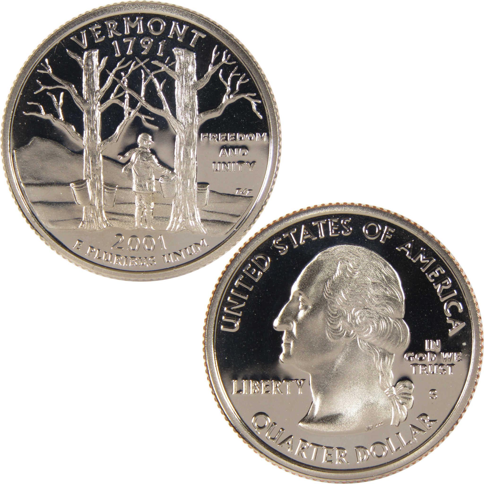 2001 Vermont state quarter collectible coin, featuring George Washington and maple tree design