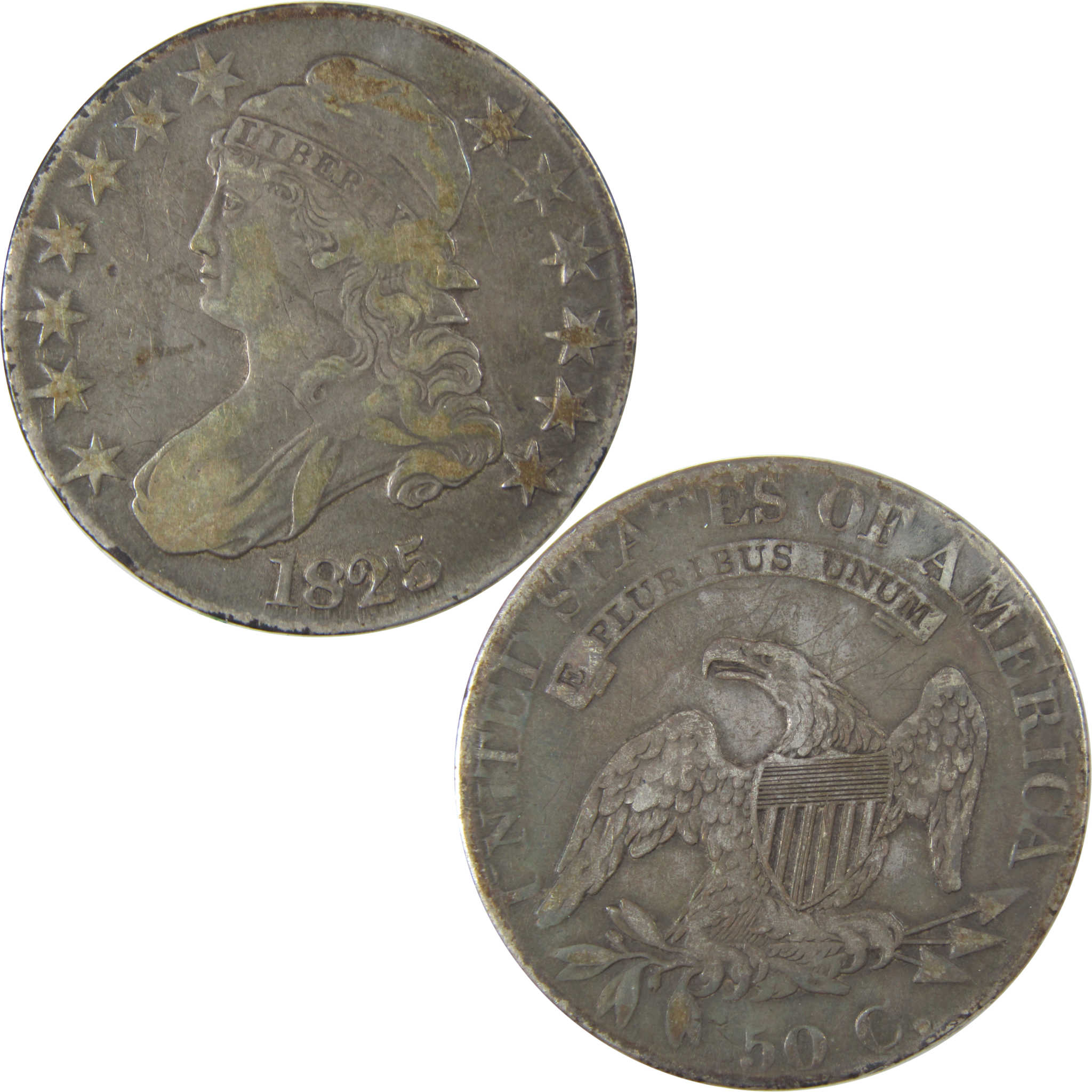 1825 Capped Bust Half Dollar F Fine Details Silver 50c Coin SKU:I22756