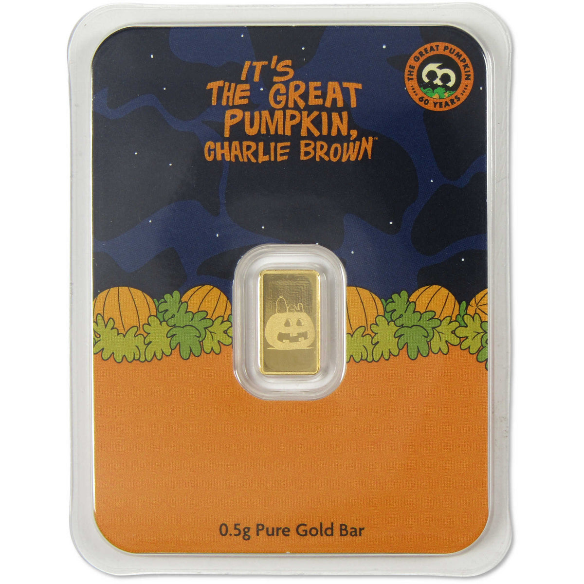 Peanuts Great Pumpkin Charlie Brown 60th Anniversary 1/2 g Gold Bar
