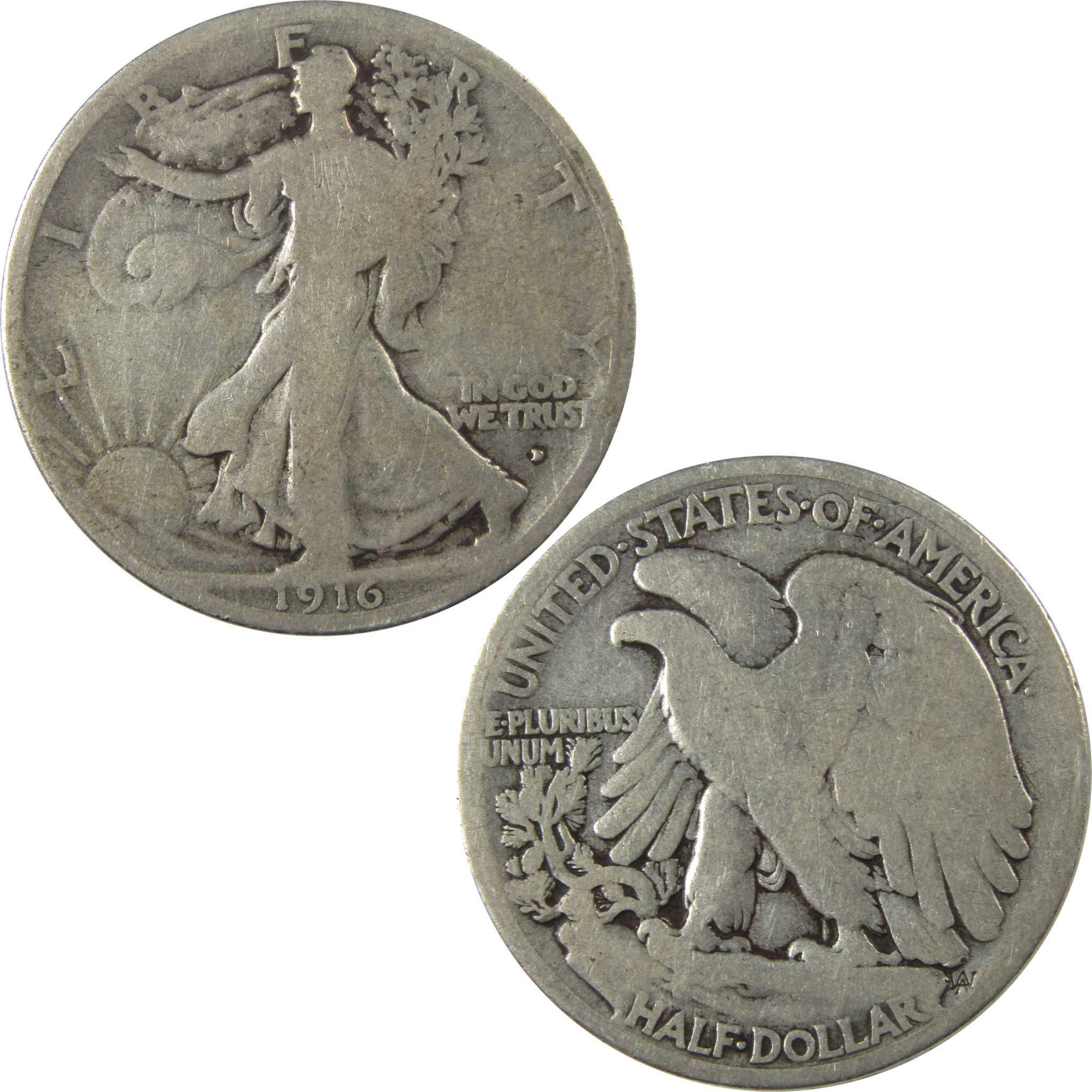 1916 D Liberty Walking Silver Half Dollar AG About Good SKU:I25896