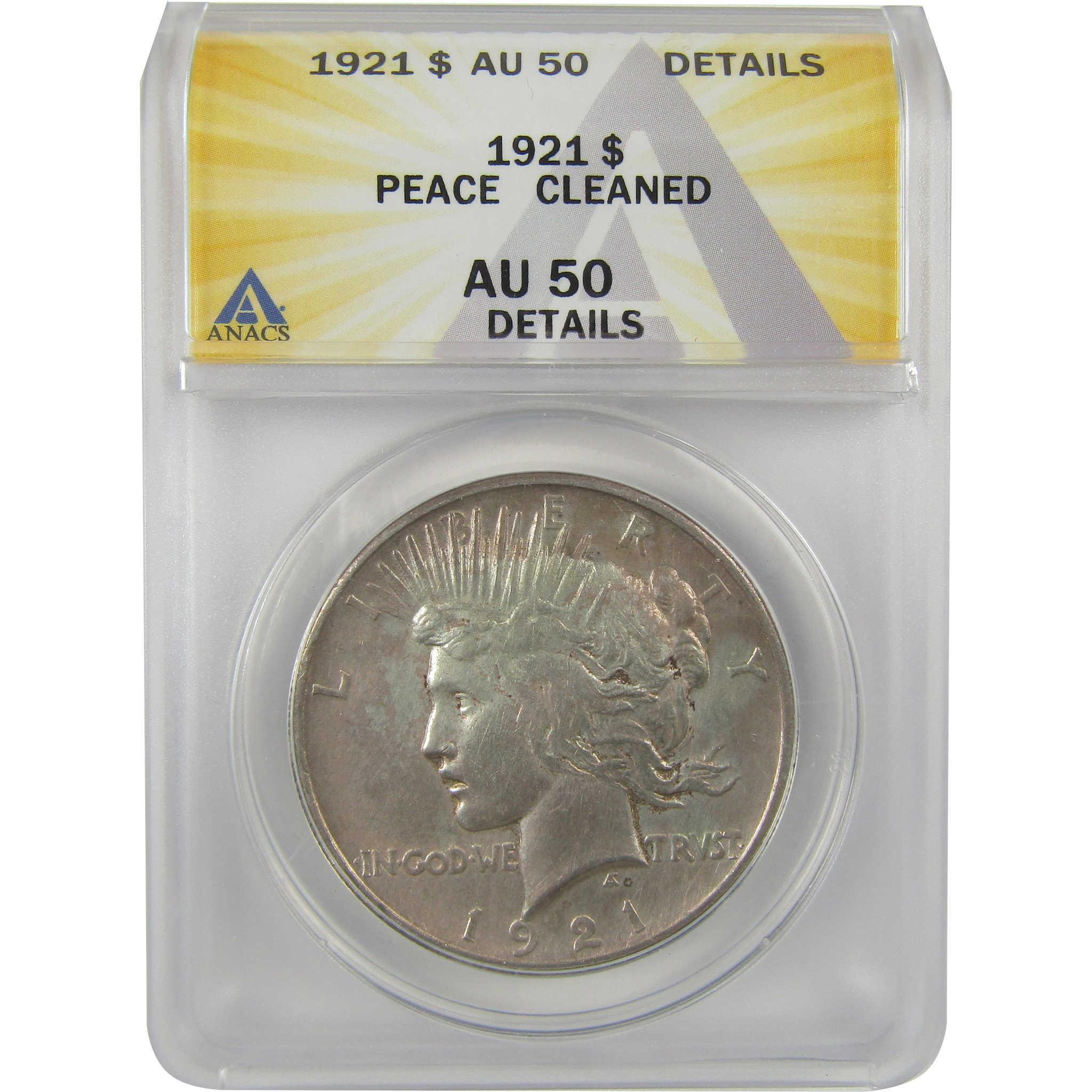 1921 High Relief Peace Dollar AU 50 Details ANACS Silver SKU:I21382