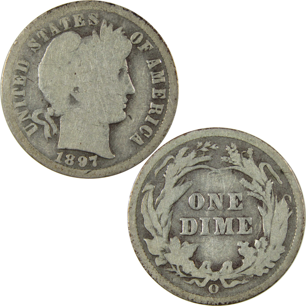 1897 O Barber Silver Dime G Good 10c Coin Collectible SKU:CP1766