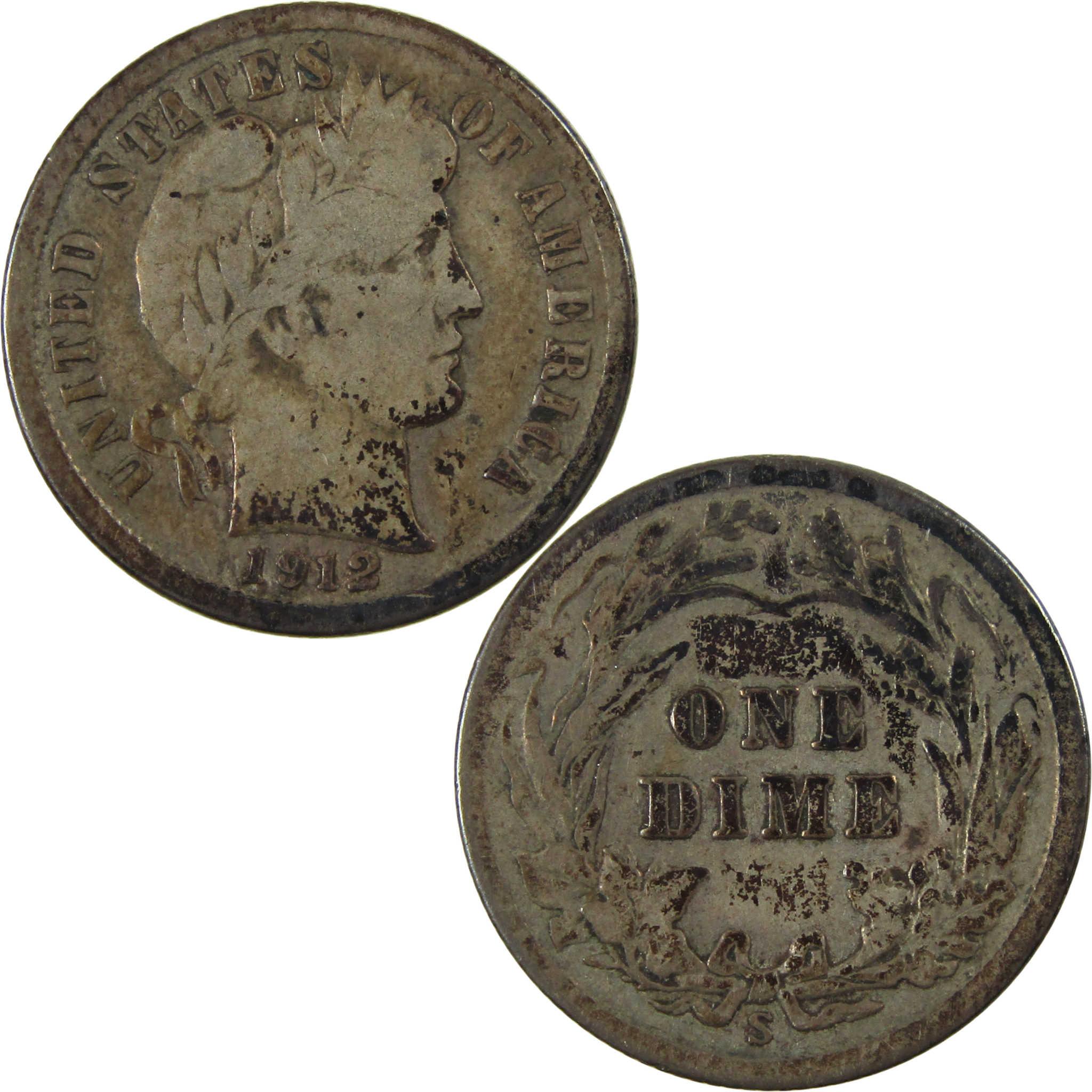 1912 S Barber Silver Dime VG Very Good 10c Coin Collectible SKU:CP86