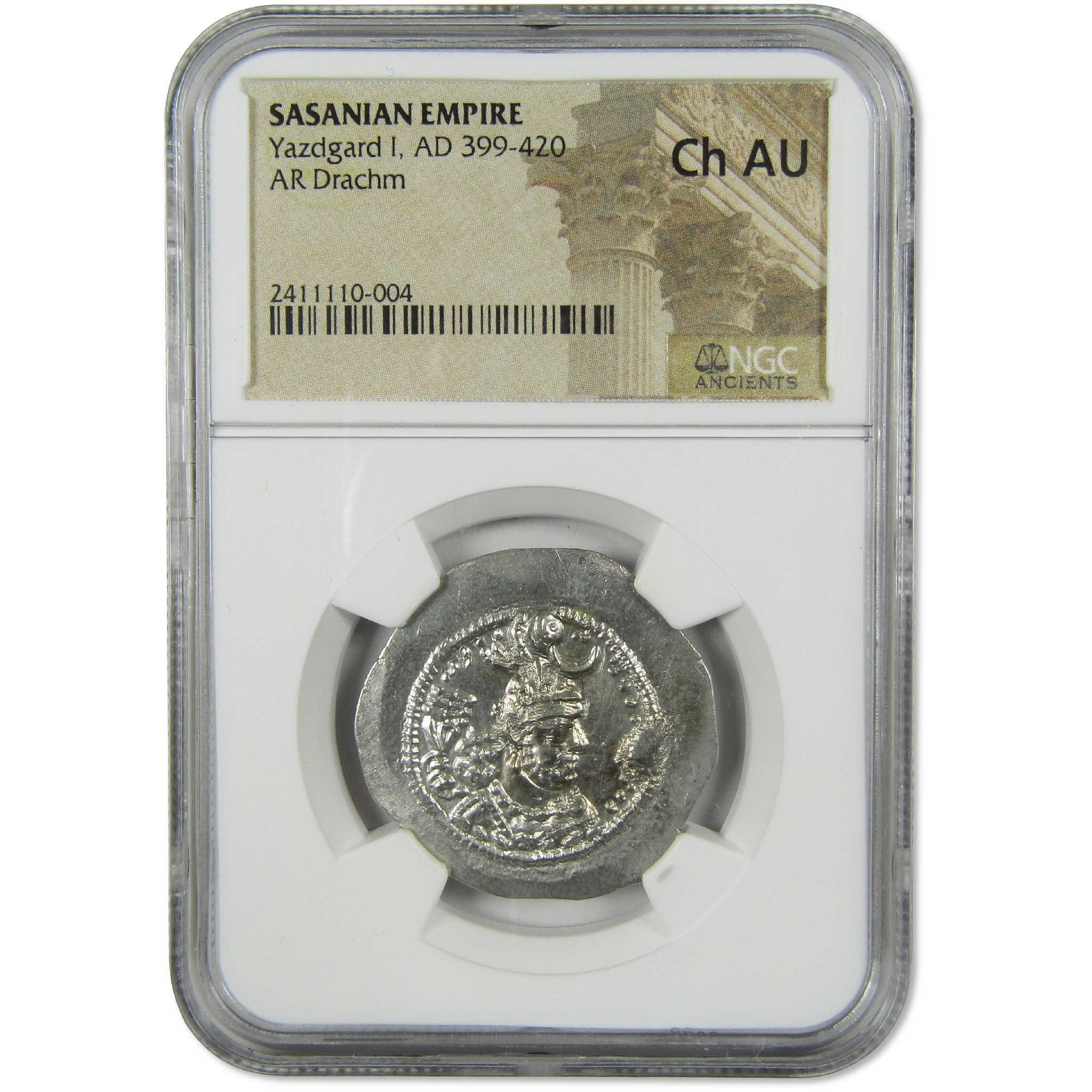 399-420 AD Yazdard I Sasanian Empire Silver Drachm CH AU NGC Ancient