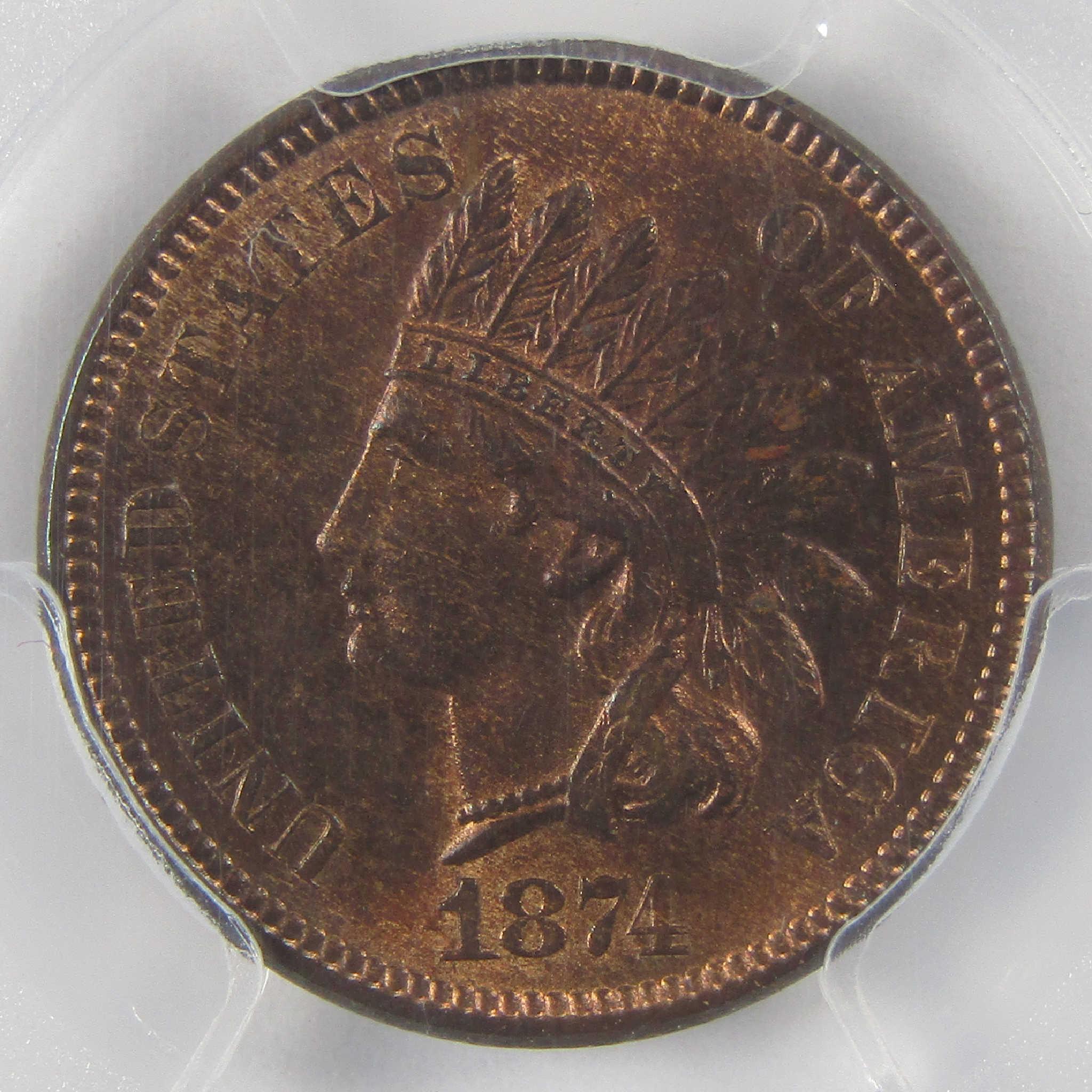 1874 Indian Head Cent MS 64 RB PCGS CAC Penny Uncirculated 1c Coin