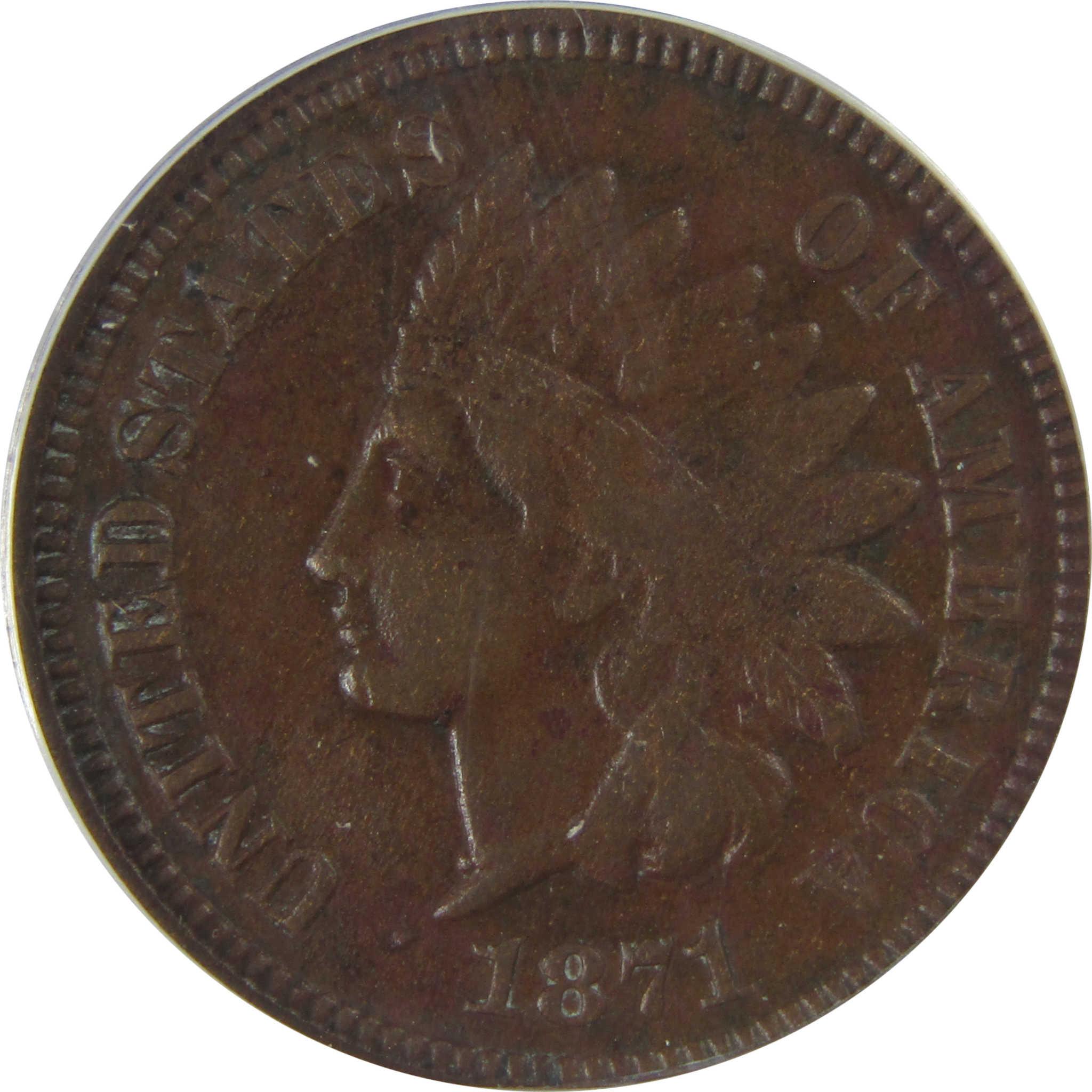 1871 Indian Head Cent EF 40 Details ANACS Penny 1c Coin SKU:CPC1180