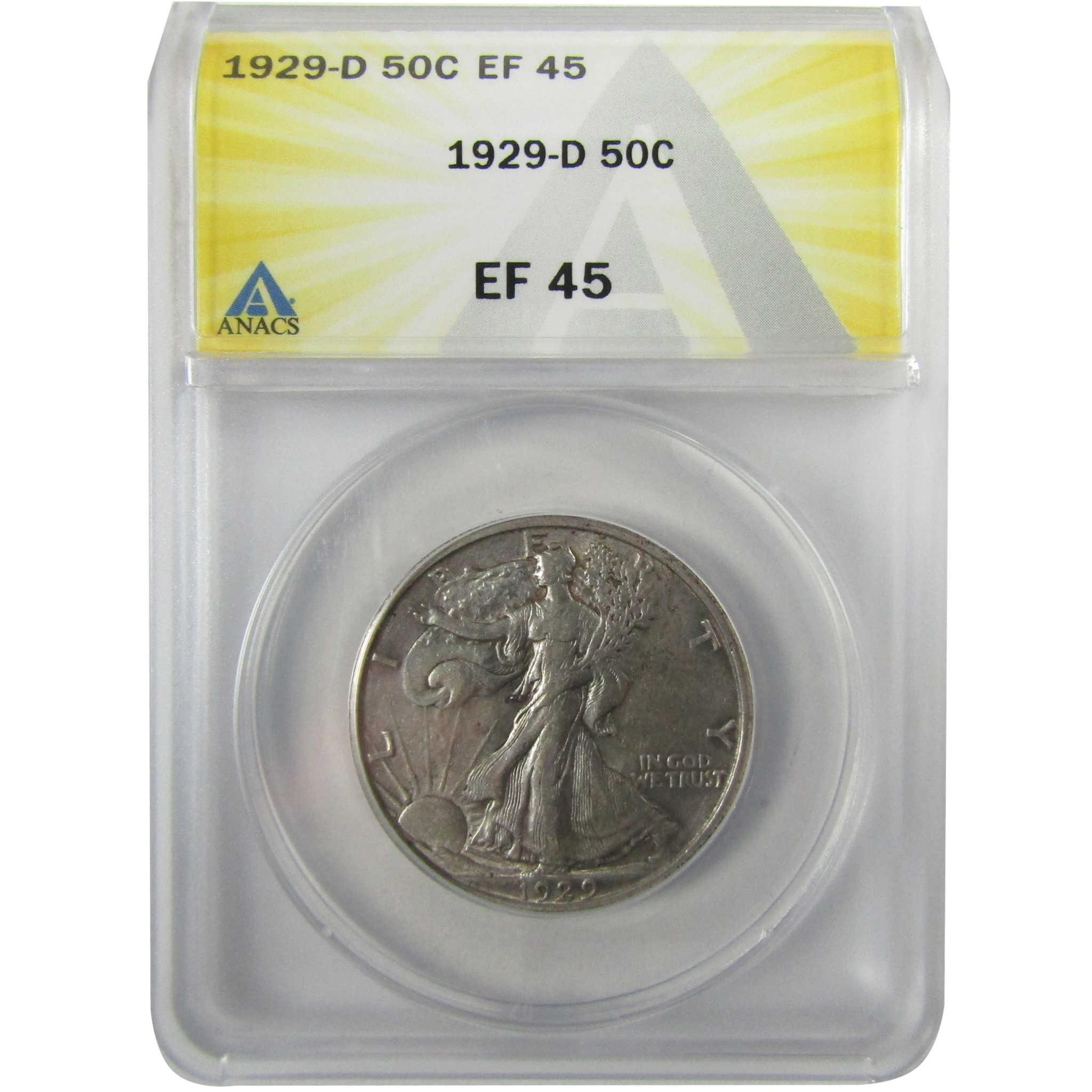 1929 D Liberty Walking Silver Half Dollar EF 45 ANACS SKU:I28016