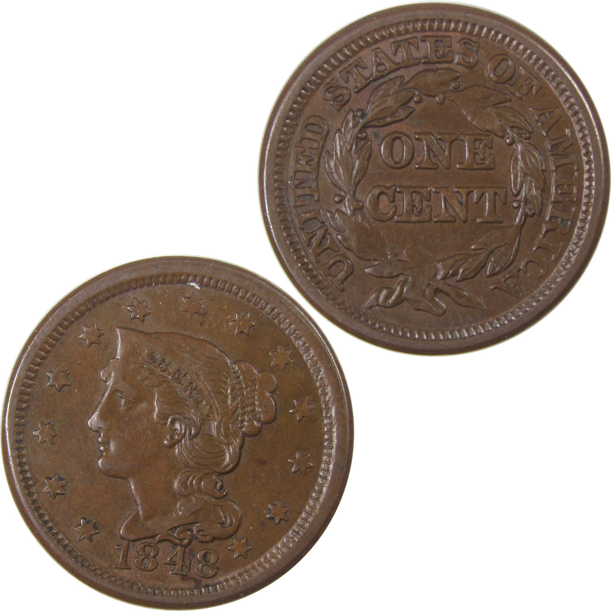 1848 Braided Hair Large Cent AU About Uncirculated Copper SKU:I17999