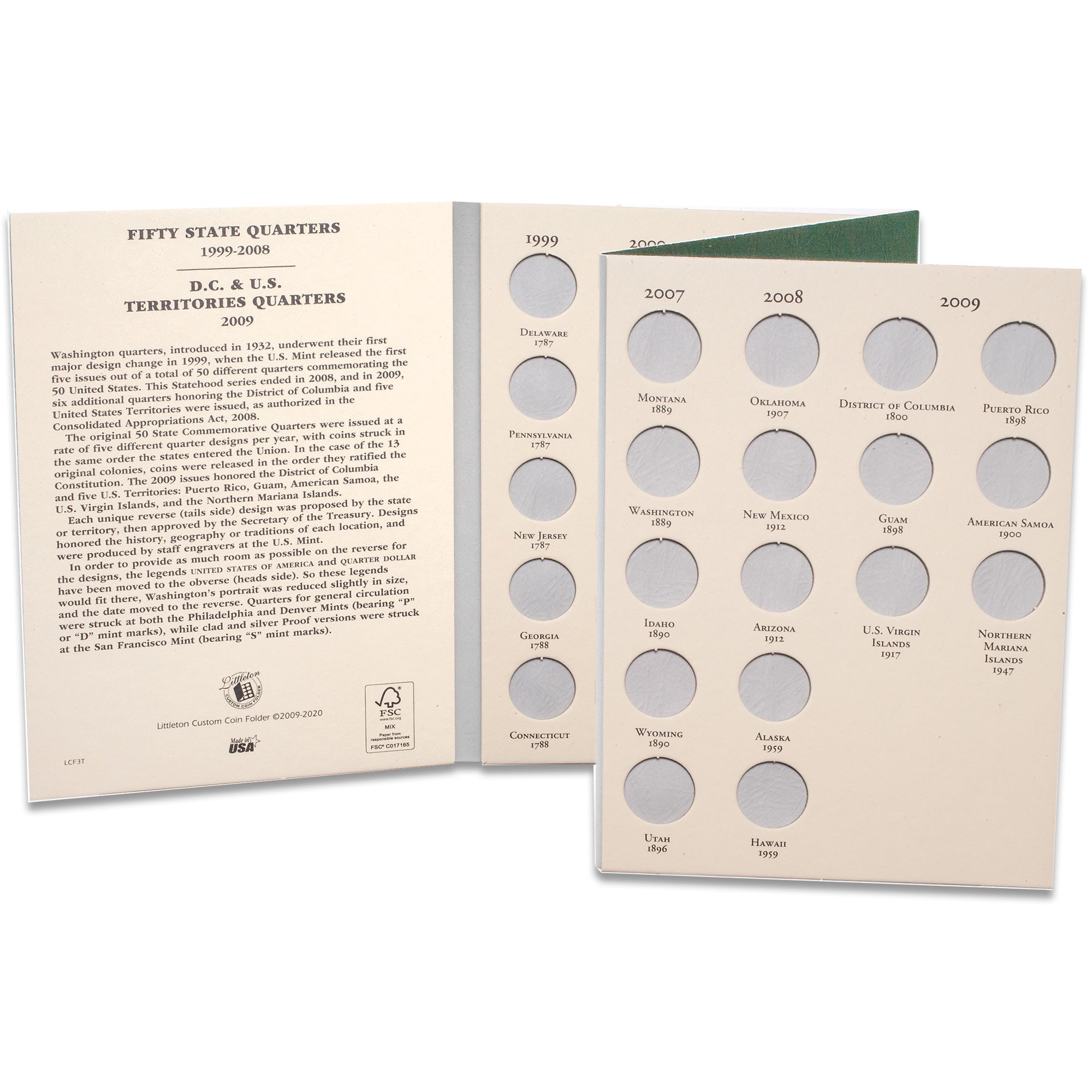 1999-2008 Statehood 2009 D.C. & U.S. Territories Quarter Folder