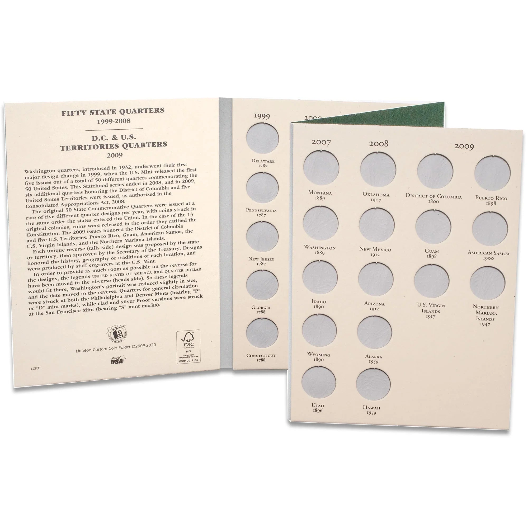 1999-2008 Statehood 2009 D.C. & U.S. Territories Quarter Folder