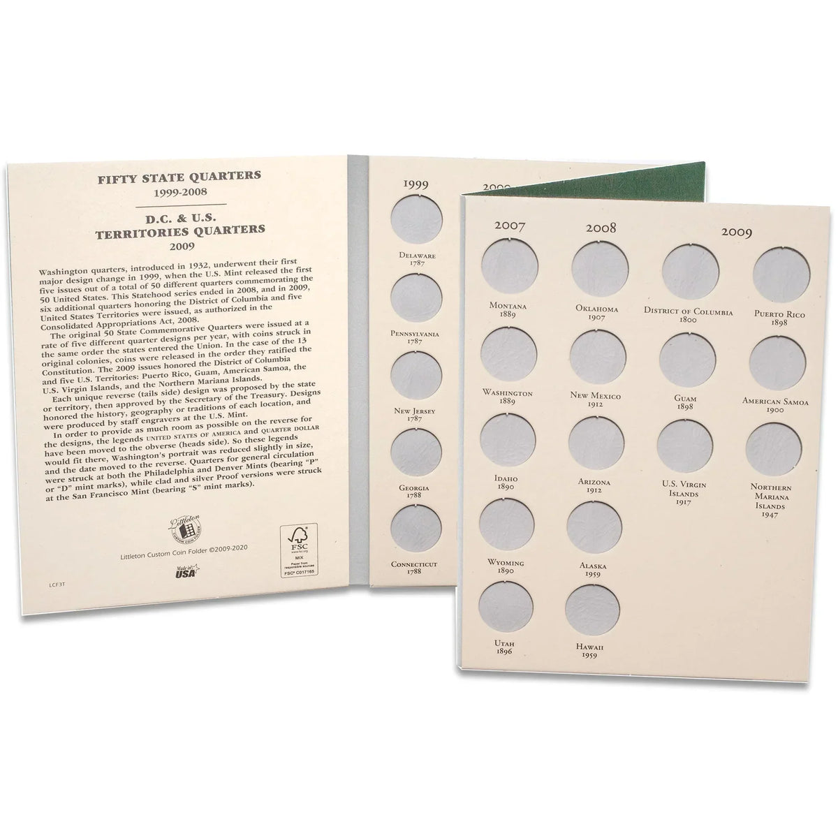 1999-2008 Statehood 2009 D.C. & U.S. Territories Quarter Folder