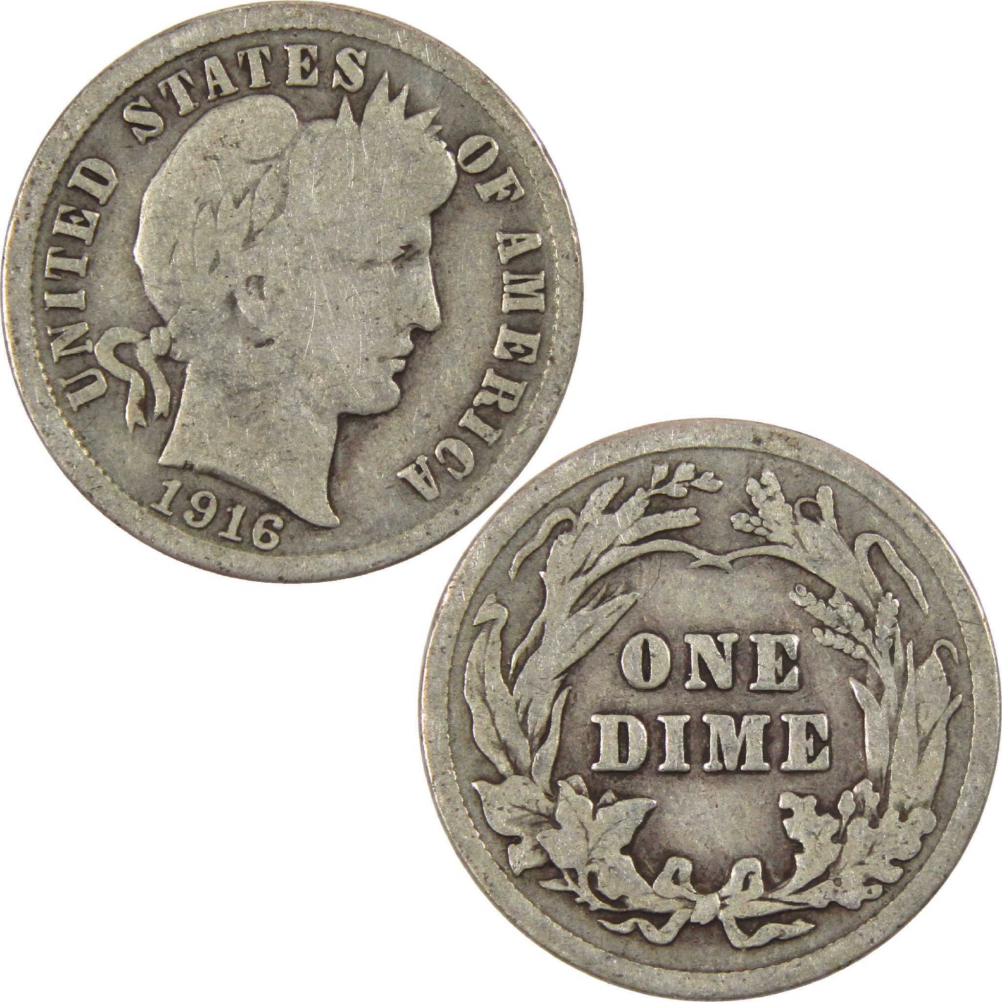 1916 Barber Dime G Good Silver 10c Coin