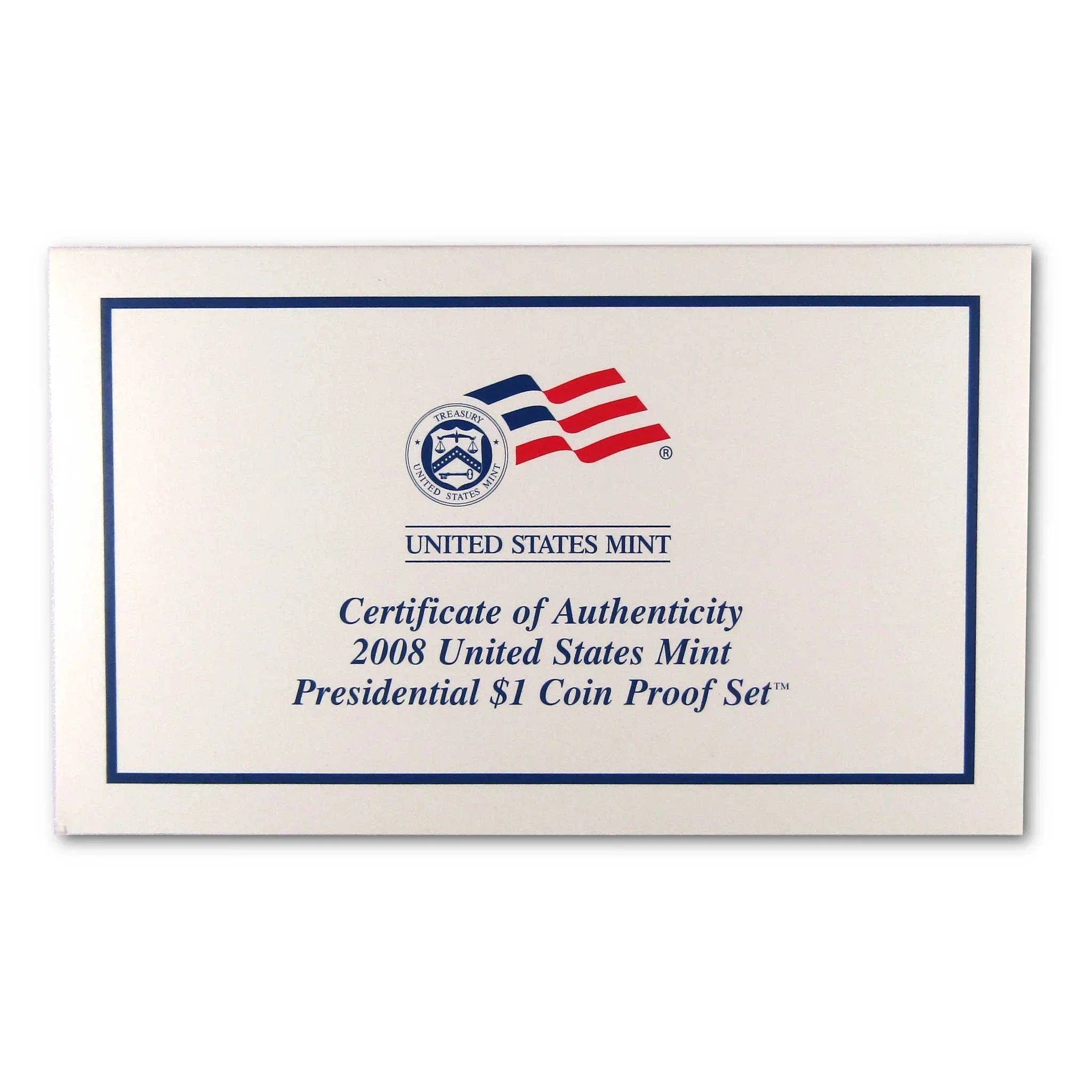 2008 United States Mint Presidential $1 Coin Proof Set certificate of authenticity image