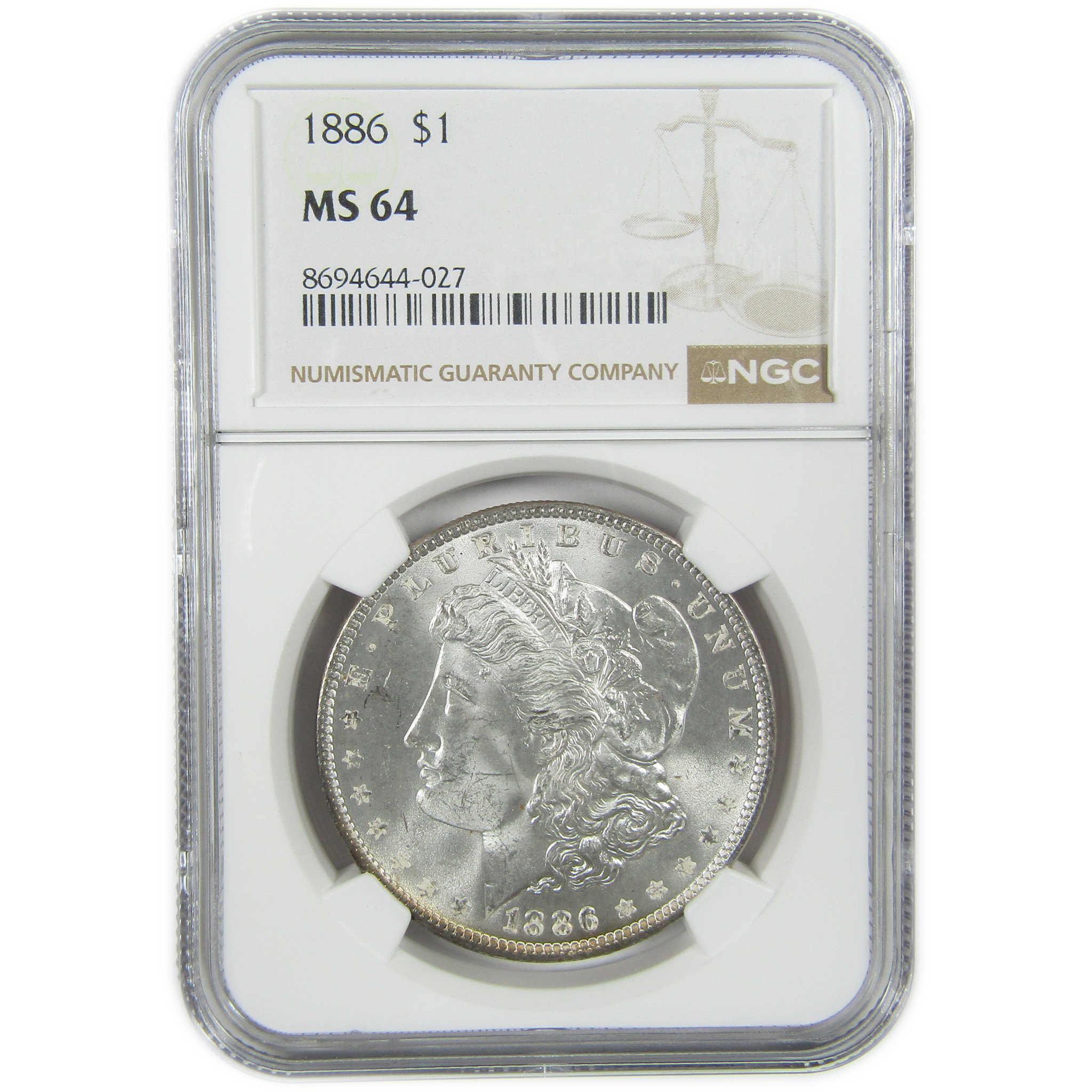 1886 Morgan Silver Dollar MS 64 NGC Uncirculated $1 Coin SKU:I27569