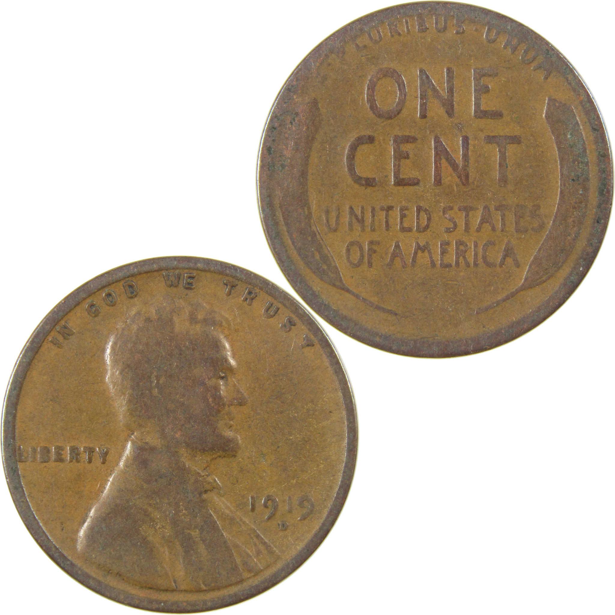 1919 D Lincoln Wheat Cent G Good Penny 1c Coin Collectible SKU:I27180