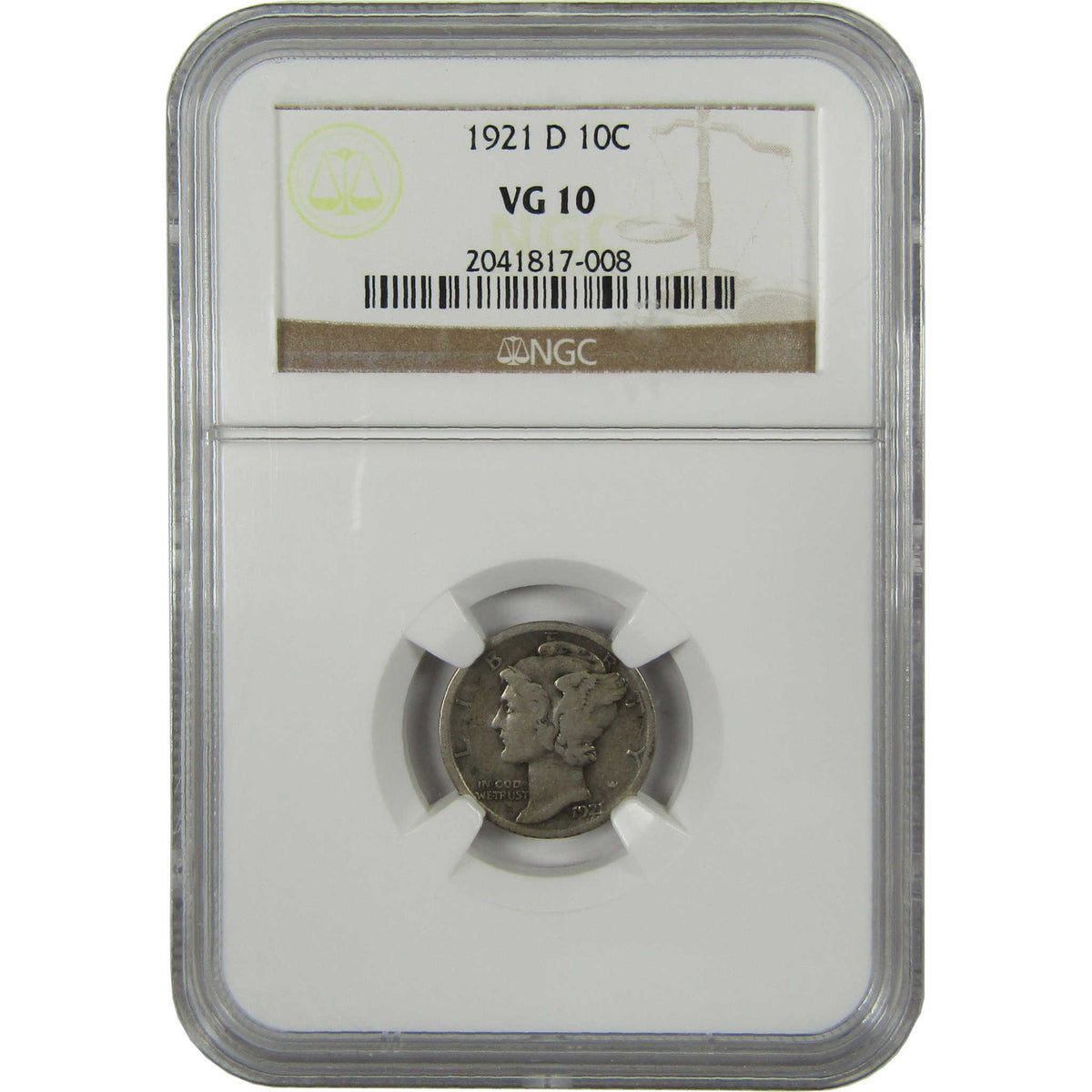 1921 D Mercury Silver Dime VG 10 NGC 10c Coin Collectible