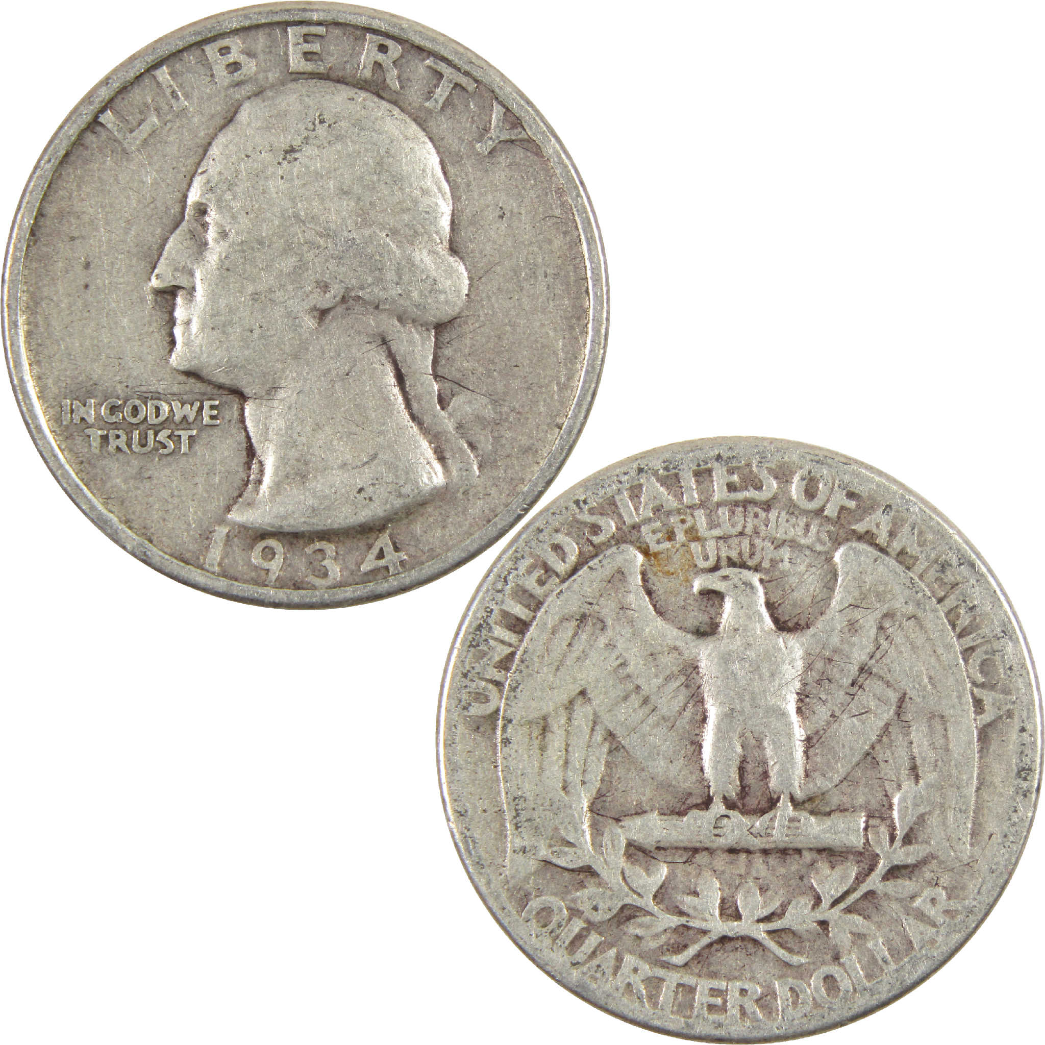 1934 Medium Motto Washington Quarter VG Very Good Silver 25c Coin