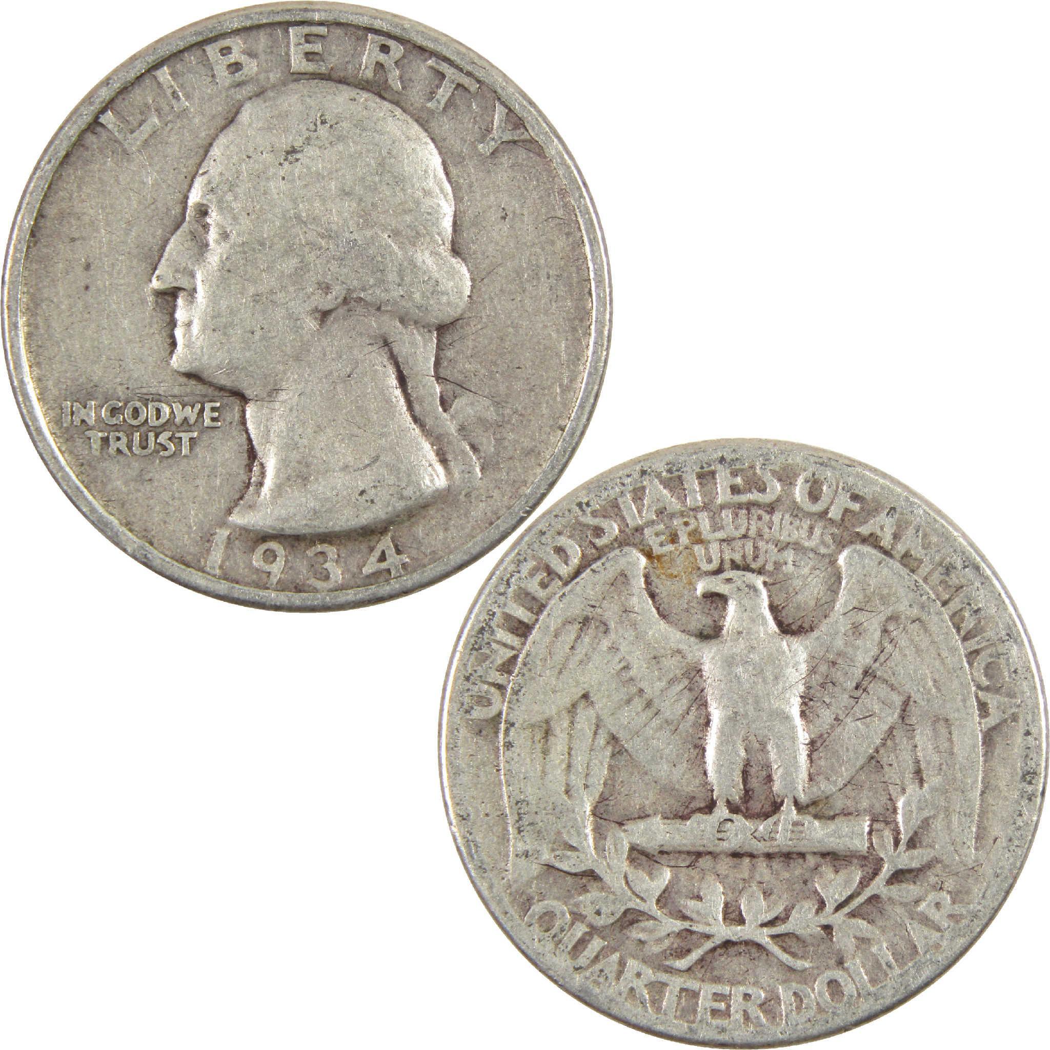1934 Medium Motto Washington Quarter VG Very Good Silver 25c Coin