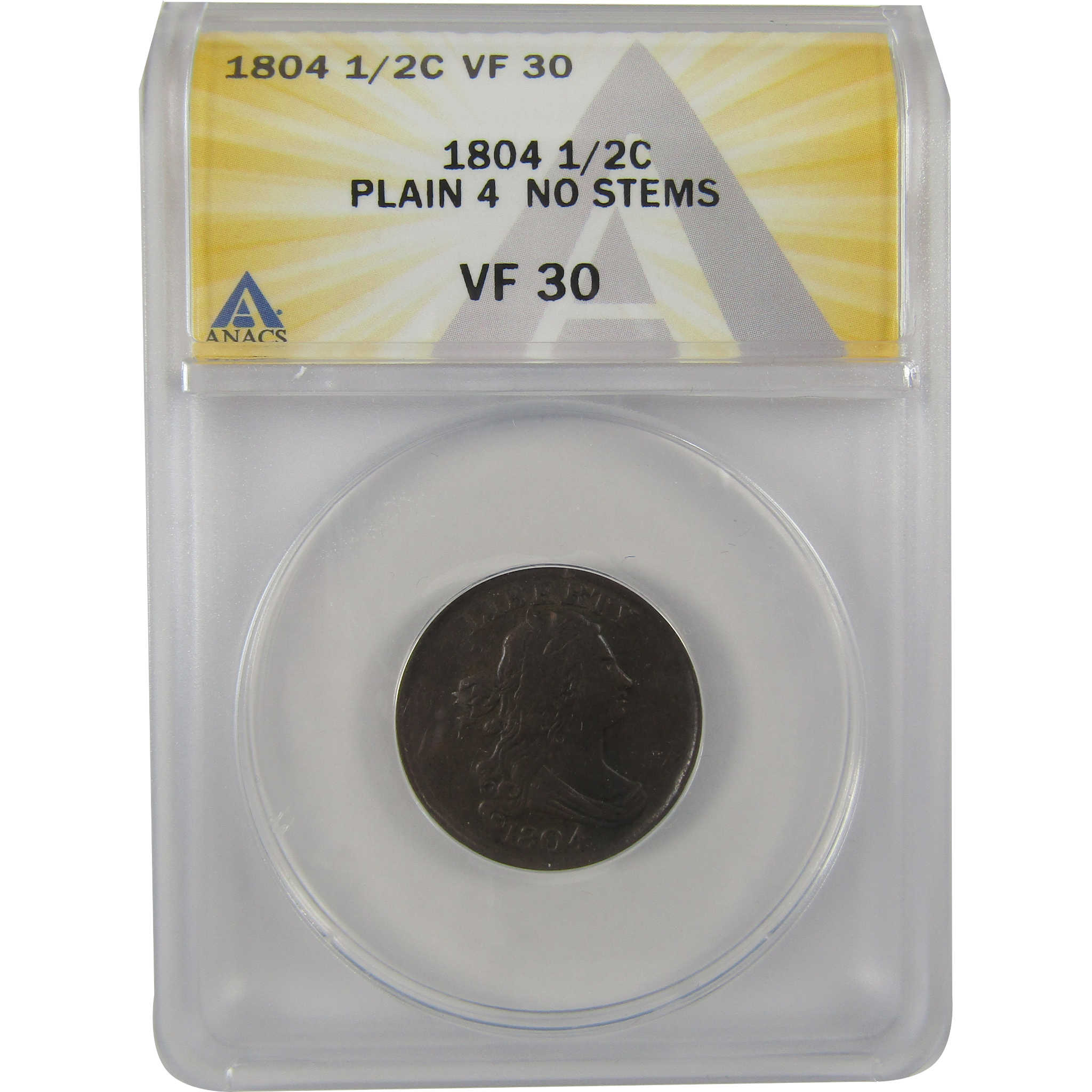1804 Plain 4 No Stems Draped Bust Half Cent VF 30 ANACS SKU:CPC0824