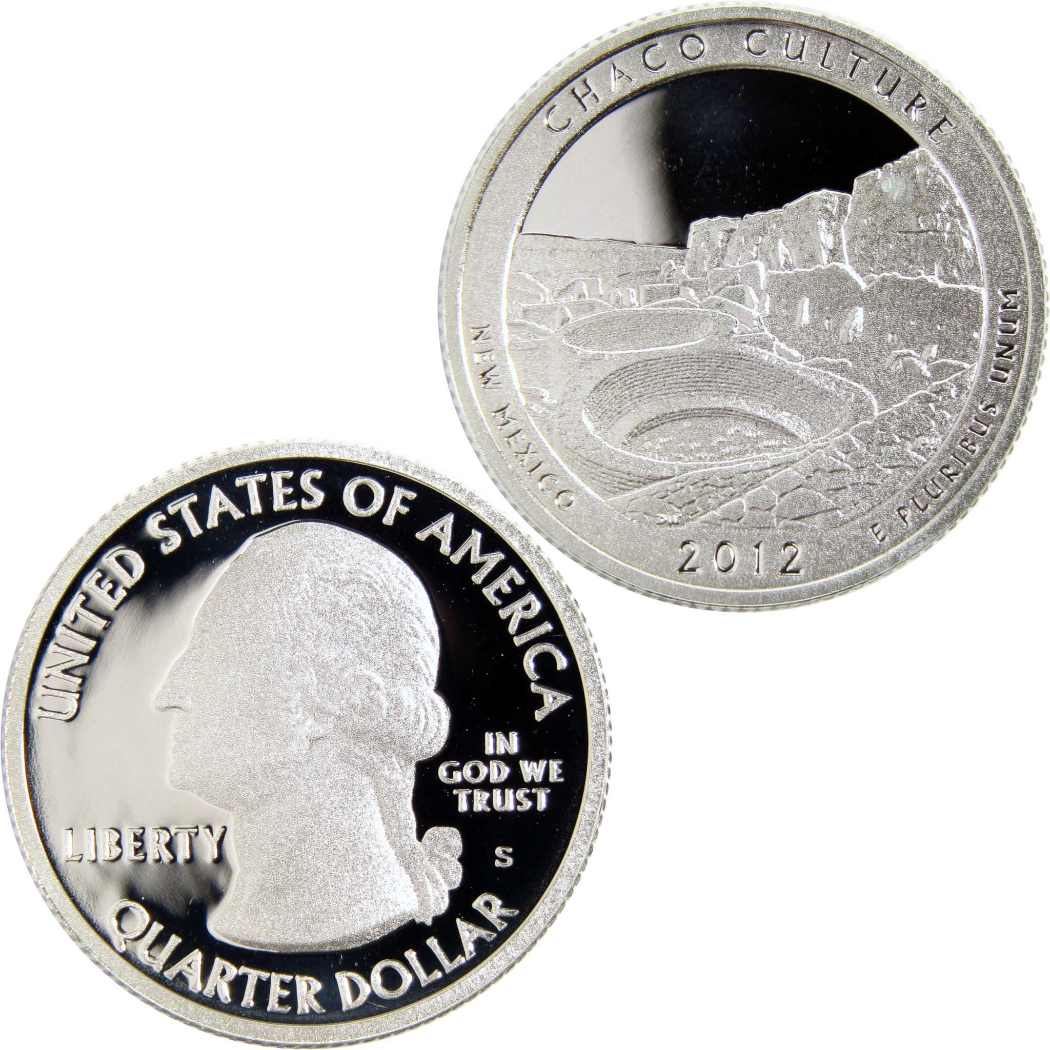 2012 Chaco Culture New Mexico proof quarter dollar, collectible coin with detailed engravings